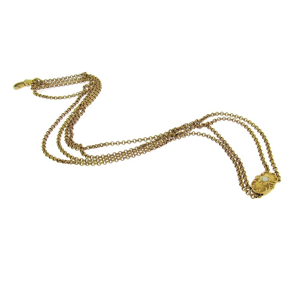 Art Nouveau Antique Gold-Fill Long Chain with 14 Karat Slide