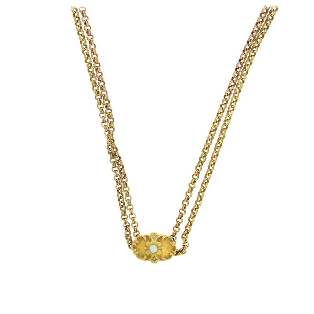 Antique Gold-Fill Long Chain with 14 Karat Slide In Good Condition In New York, NY