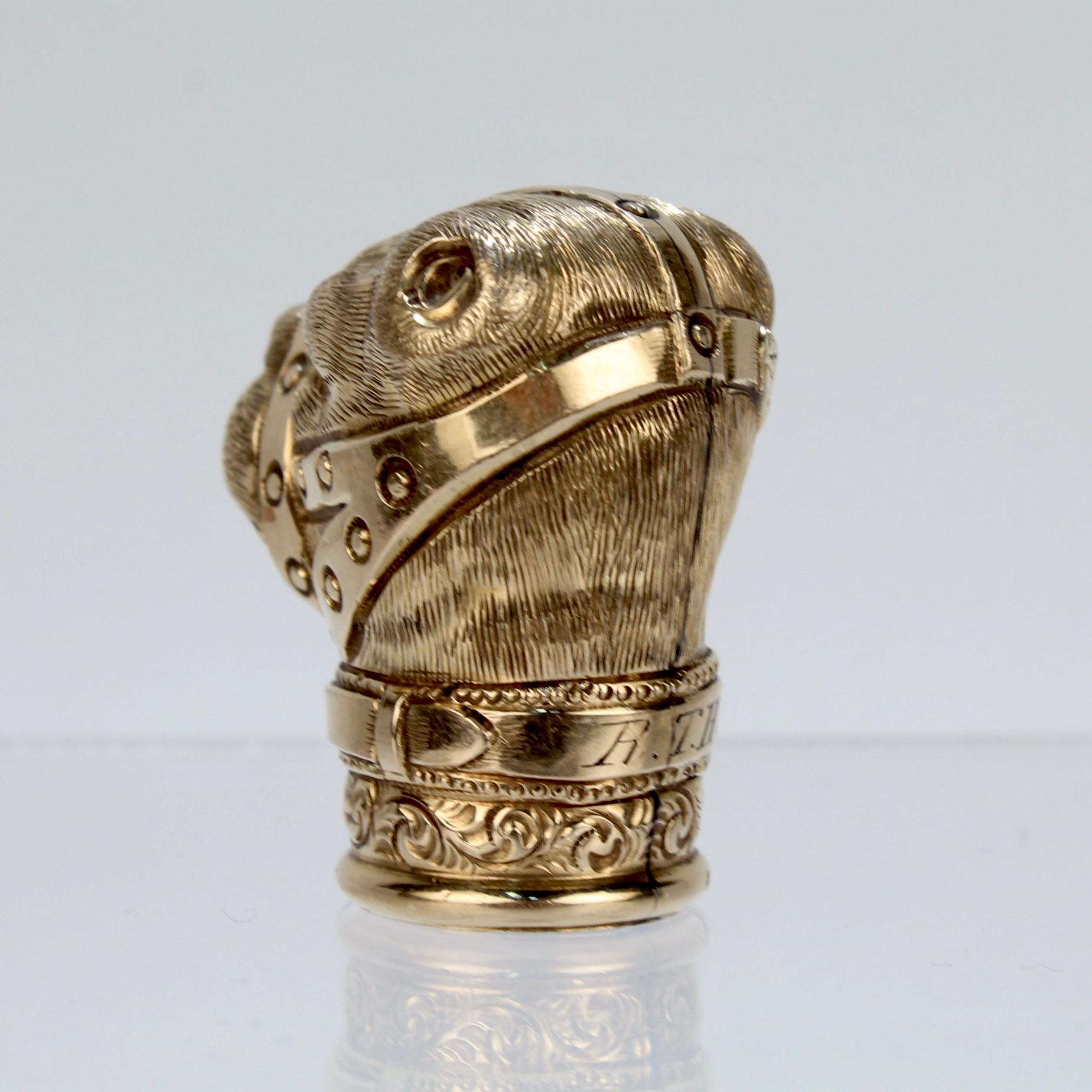 Antiker goldgefüllter Baiting Bear mit Muzzle Cane Top oder Walking Stick Handle im Zustand „Gut“ in Philadelphia, PA