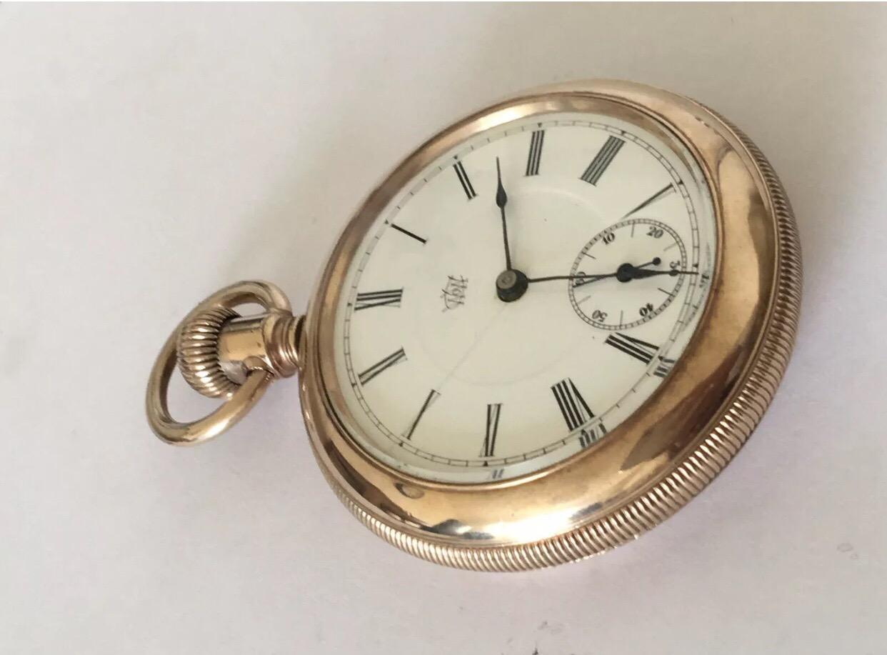 Antique Gold Filled Duplex Pocket Watch by Charles Benedict Waterbury Watch Co In Good Condition For Sale In Carlisle, GB
