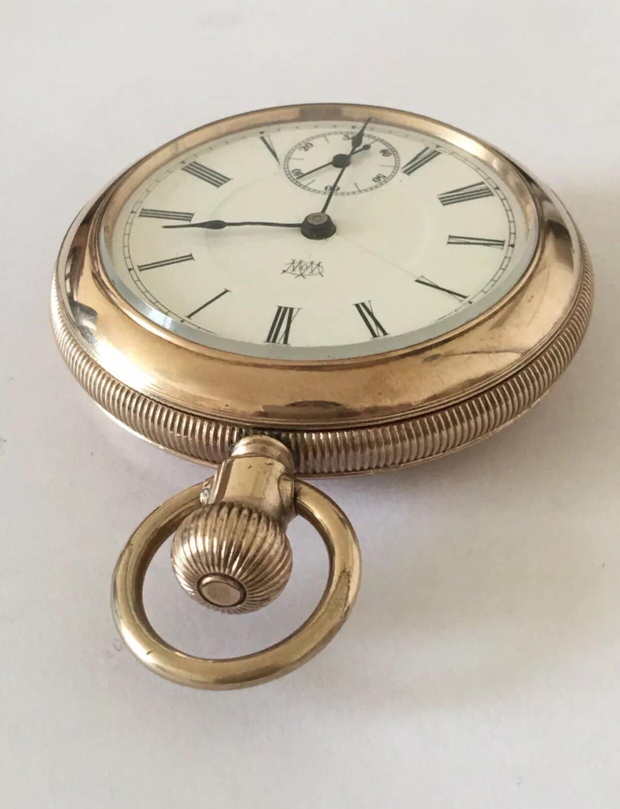 Women's or Men's Antique Gold Filled Duplex Pocket Watch by Charles Benedict Waterbury Watch Co For Sale