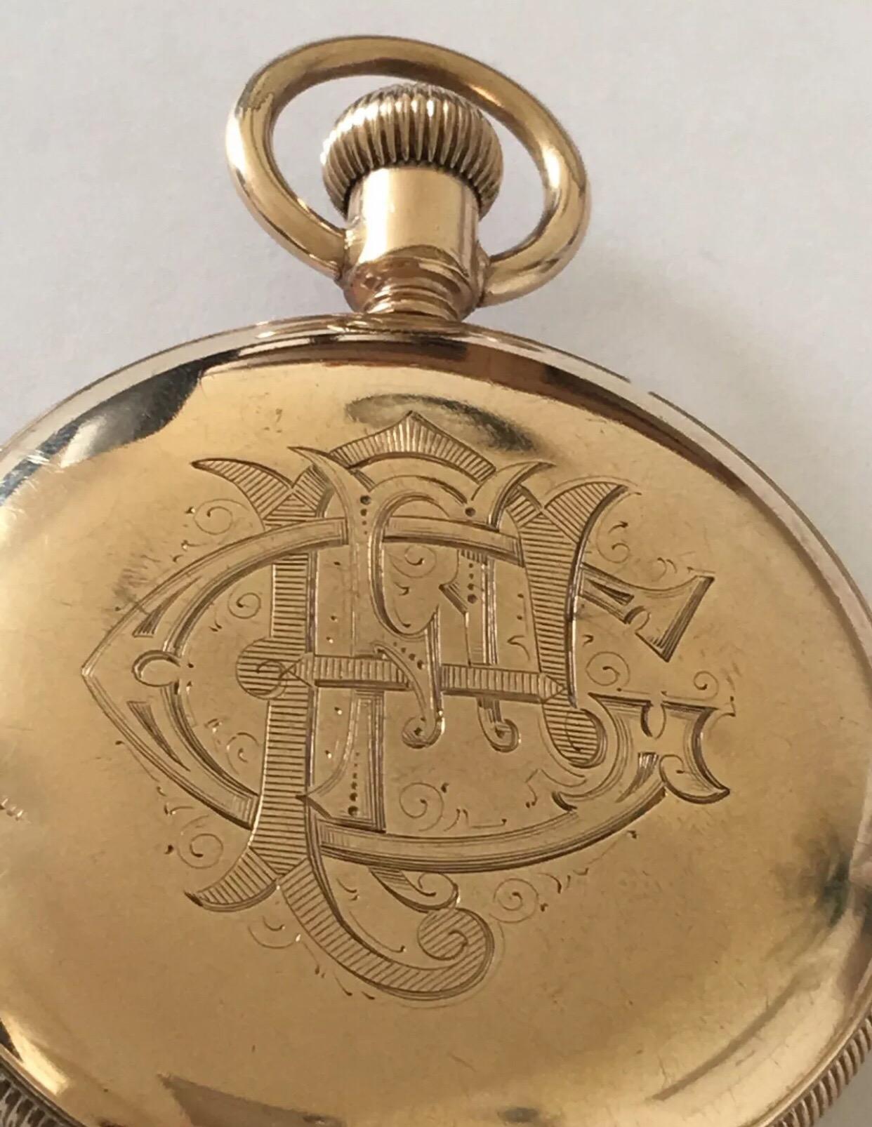 Antique Gold Filled Duplex Pocket Watch by Charles Benedict Waterbury Watch Co For Sale 1