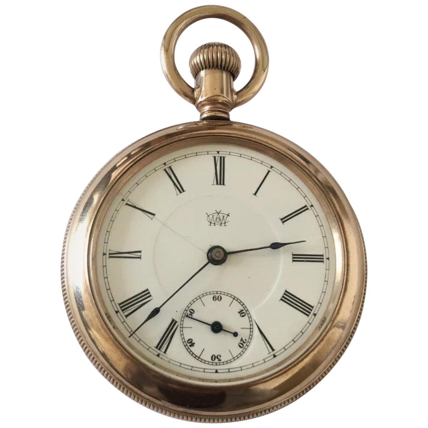 Antique Gold Filled Duplex Pocket Watch by Charles Benedict Waterbury Watch Co For Sale