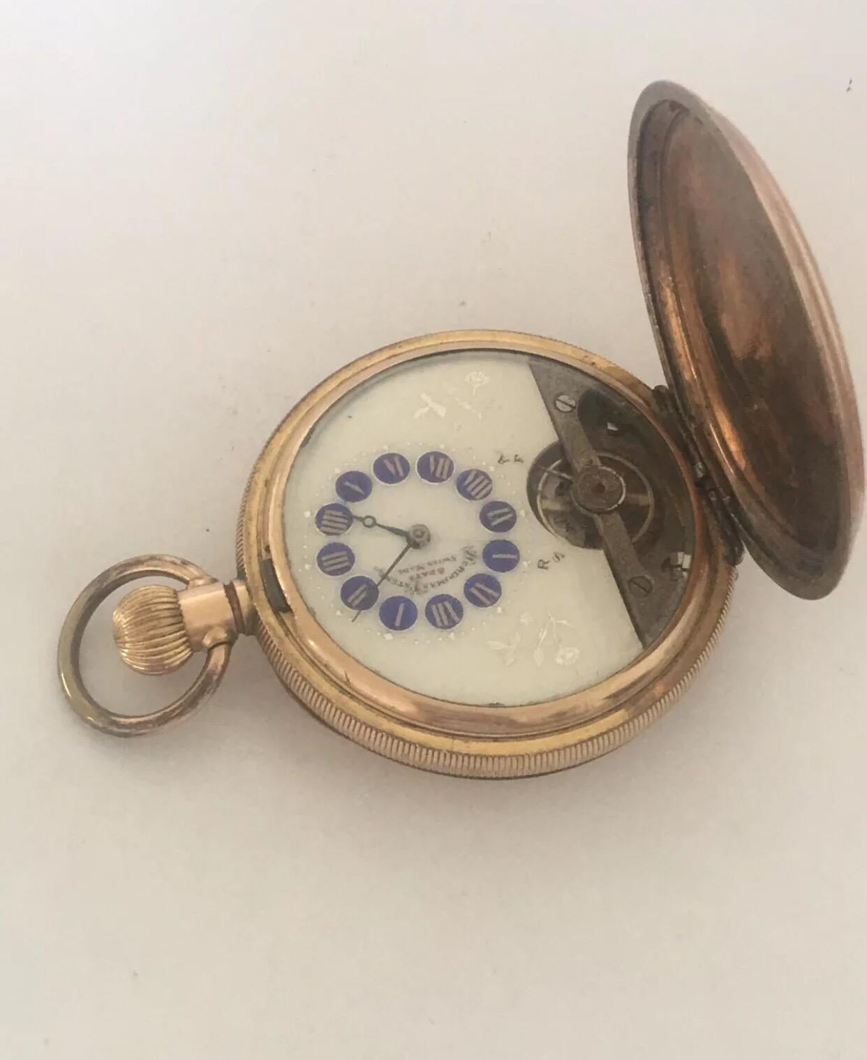 Antique Gold Filled Full Hunter Hebdomas Swiss Made Pocket Watch 3
