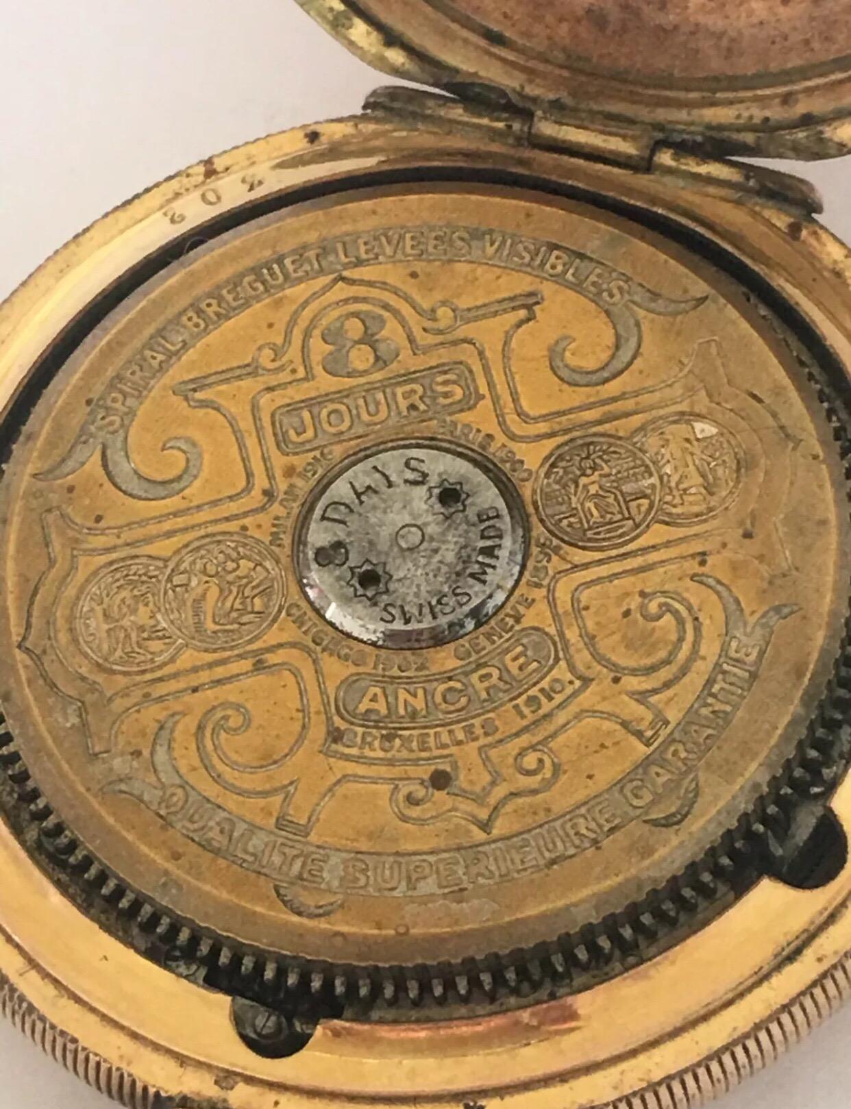 Antique Gold Filled Full Hunter Hebdomas Swiss Made Pocket Watch 1