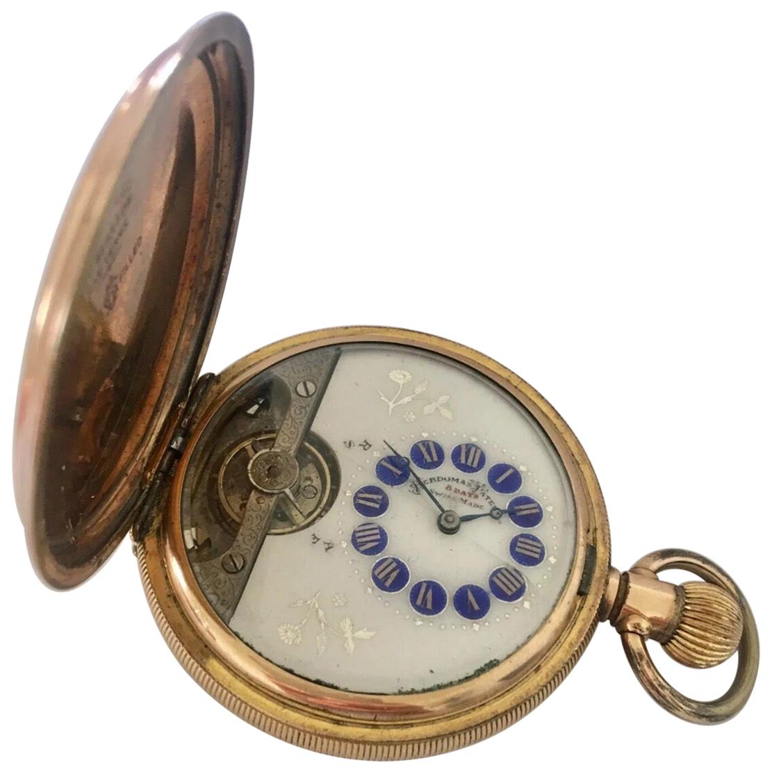 Antique Gold Filled Full Hunter Hebdomas Swiss Made Pocket Watch