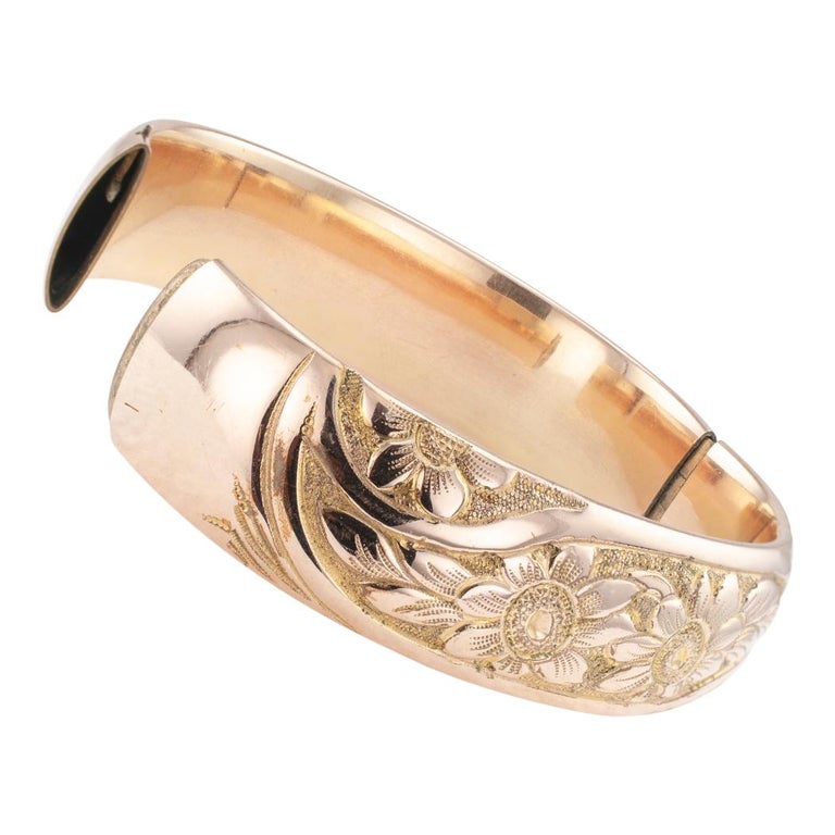 Antique Gold Filled Hinged Bangle Bracelet Large Wrist Size at 1stDibs