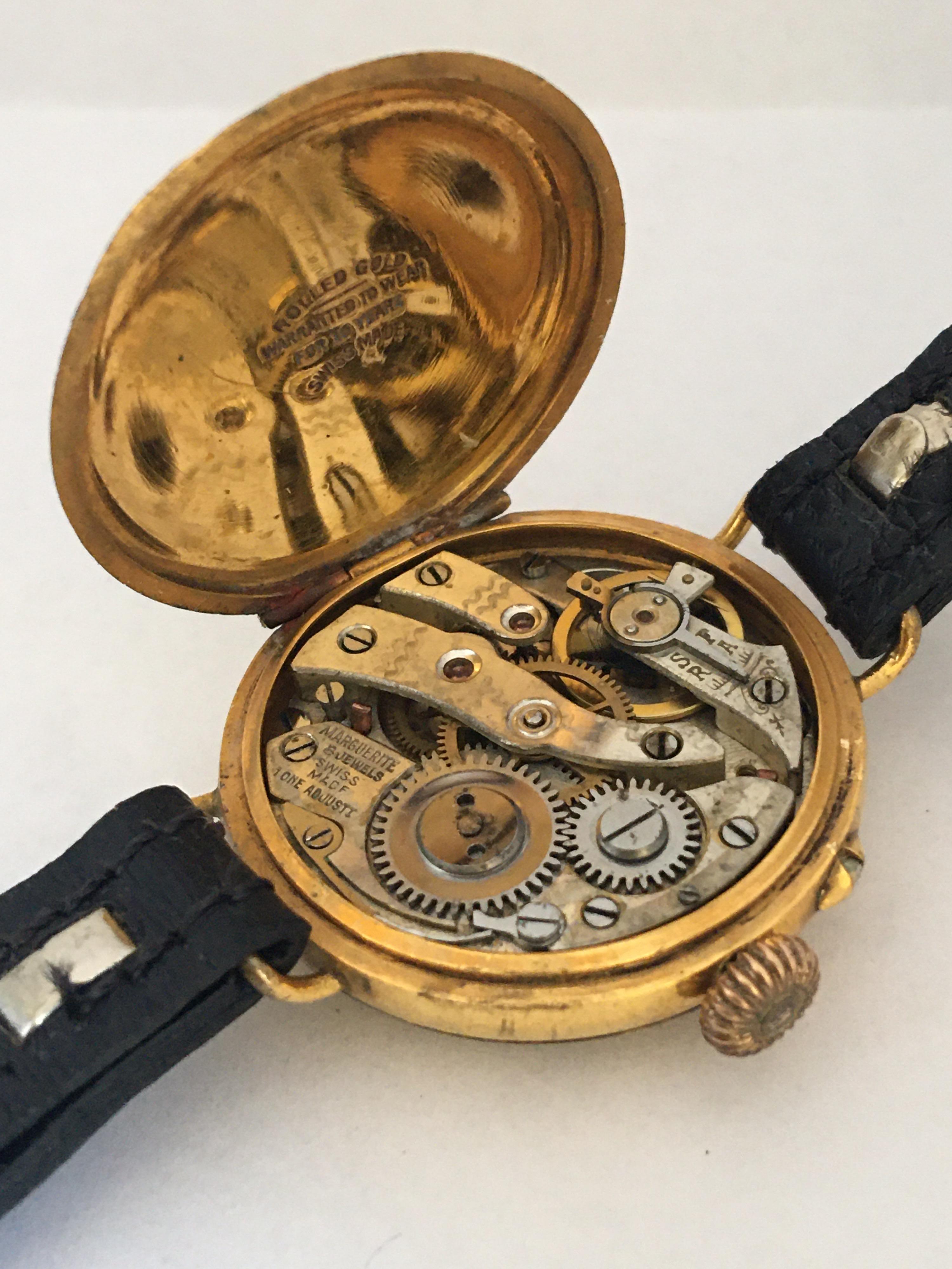 Antique Gold Filled Ladies Mechanical Trench Watch For Sale 4