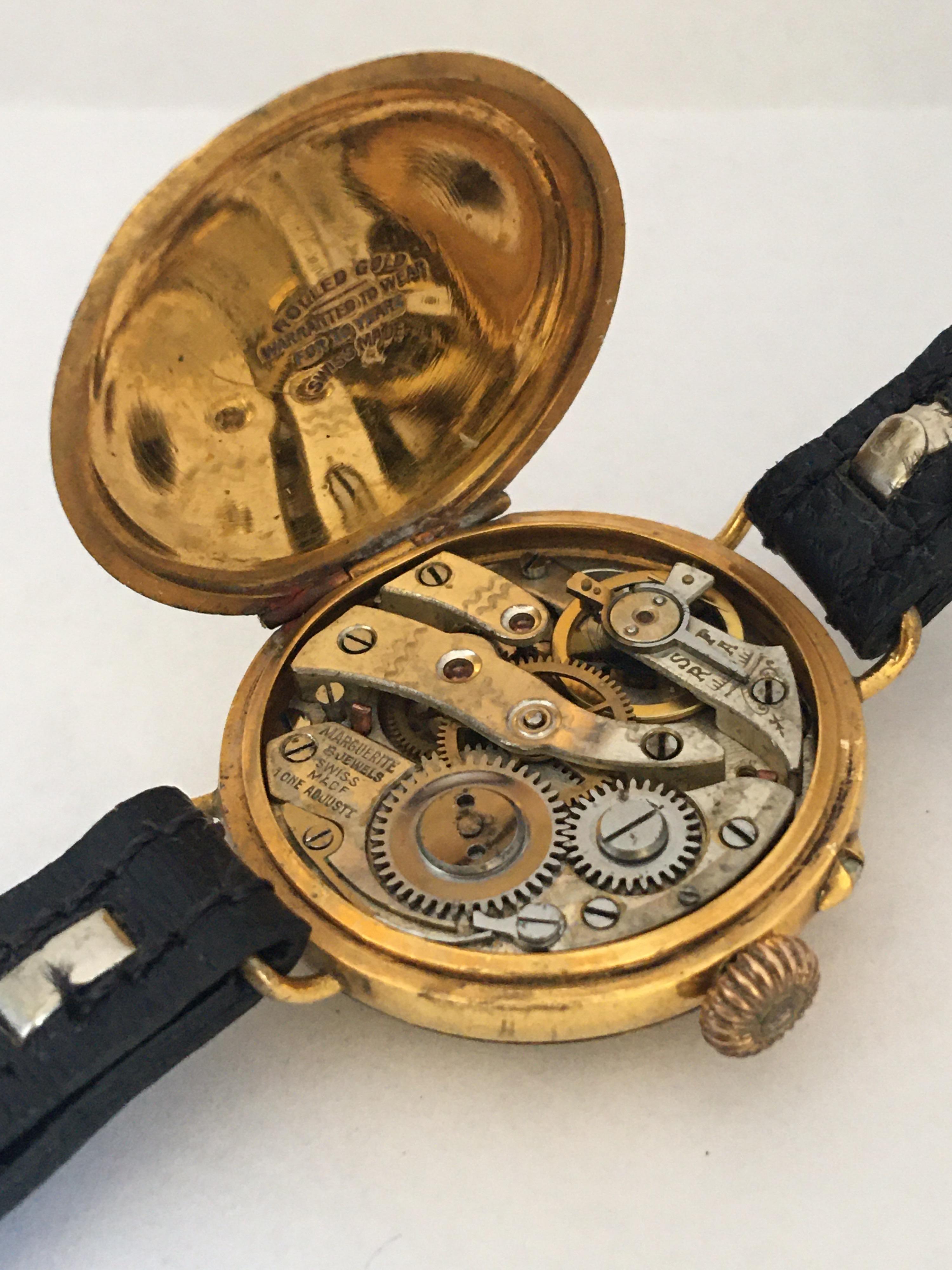 Antike antike goldgefüllte mechanische Damen-Trench-Uhr im Angebot 8