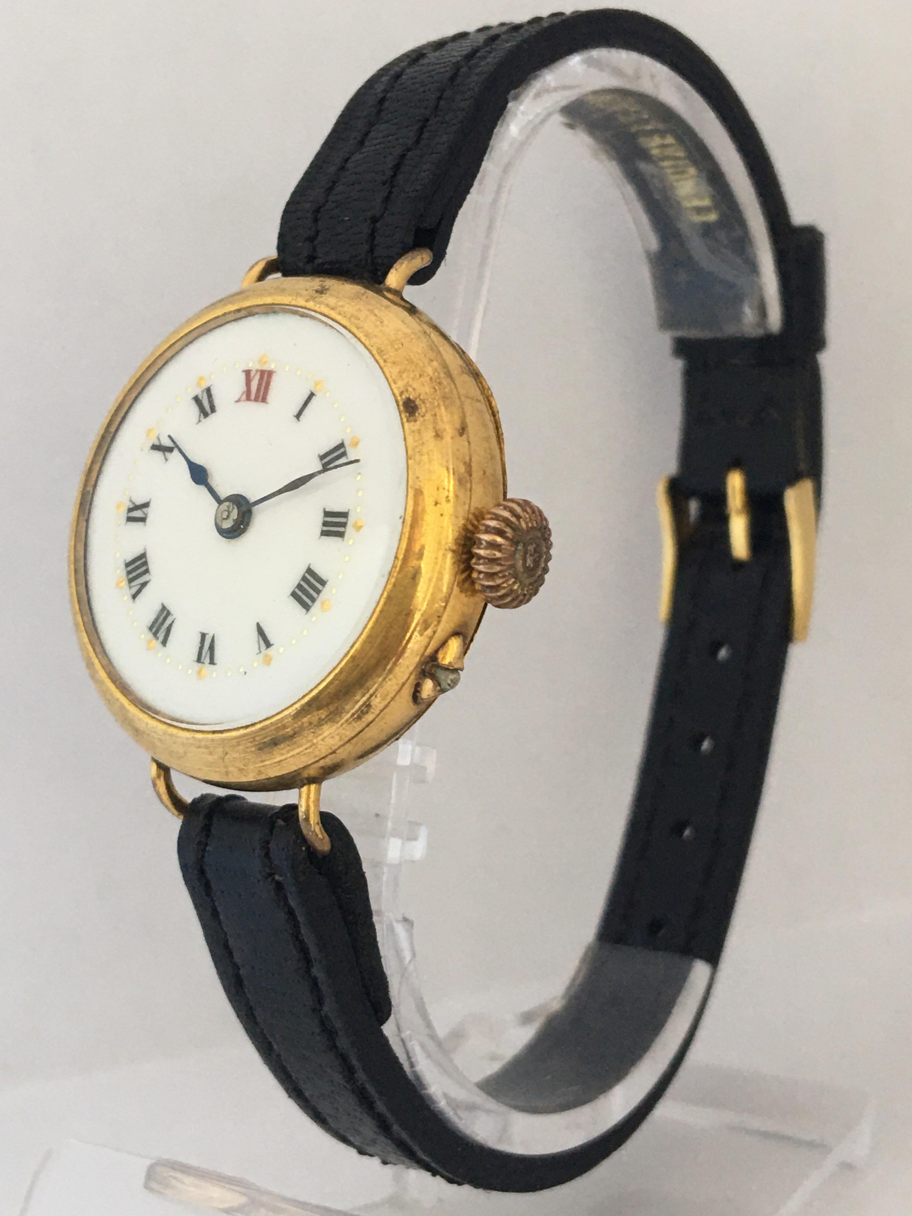 Antike antike goldgefüllte mechanische Damen-Trench-Uhr im Angebot 11