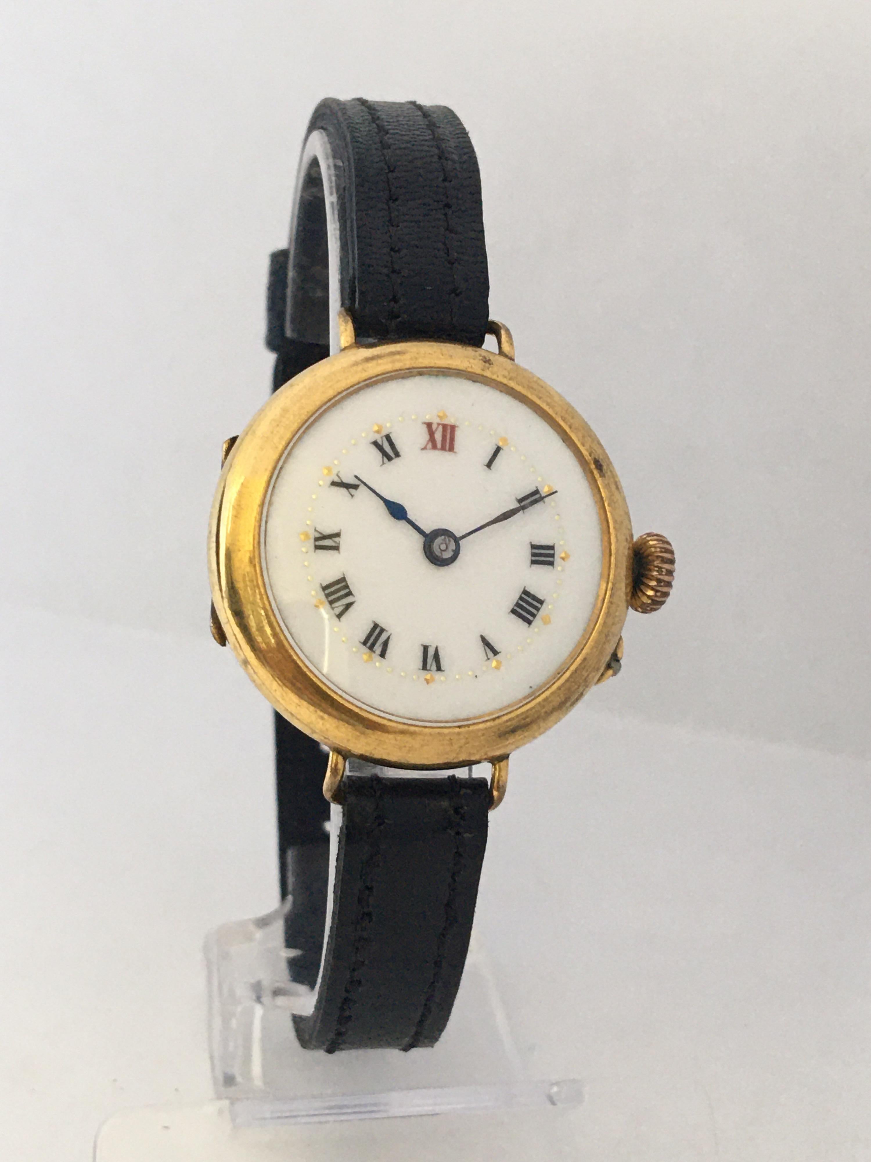 Antike antike goldgefüllte mechanische Damen-Trench-Uhr im Angebot 12