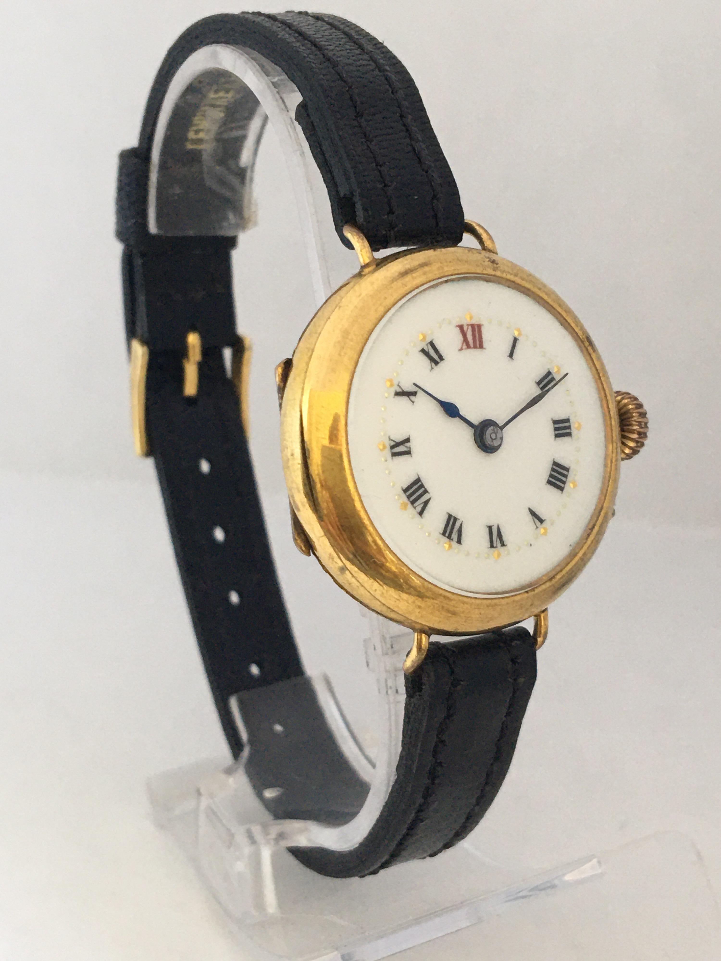 Antike antike goldgefüllte mechanische Damen-Trench-Uhr im Angebot 1