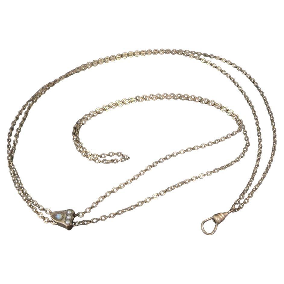 Antique Gold Filled Locket Chain Necklace with Pearl Opal Slide Lorgnette