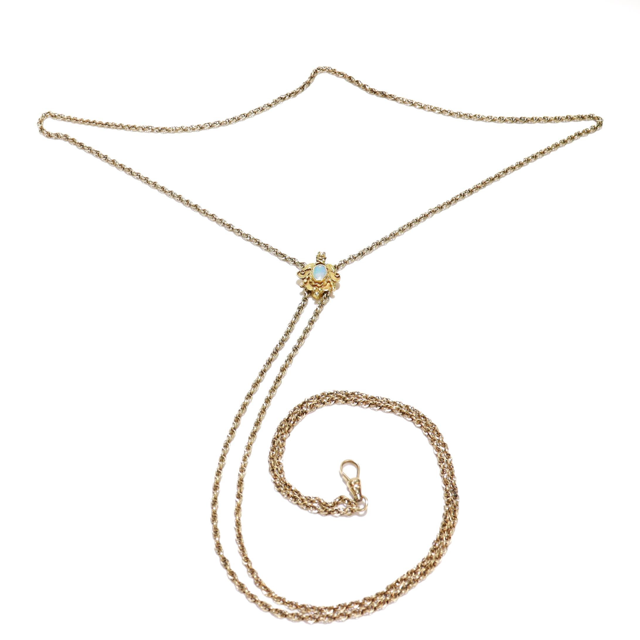 Collana a catena Longuard in oro antico con un'apertura con cabochon in opale 14k in vendita 6