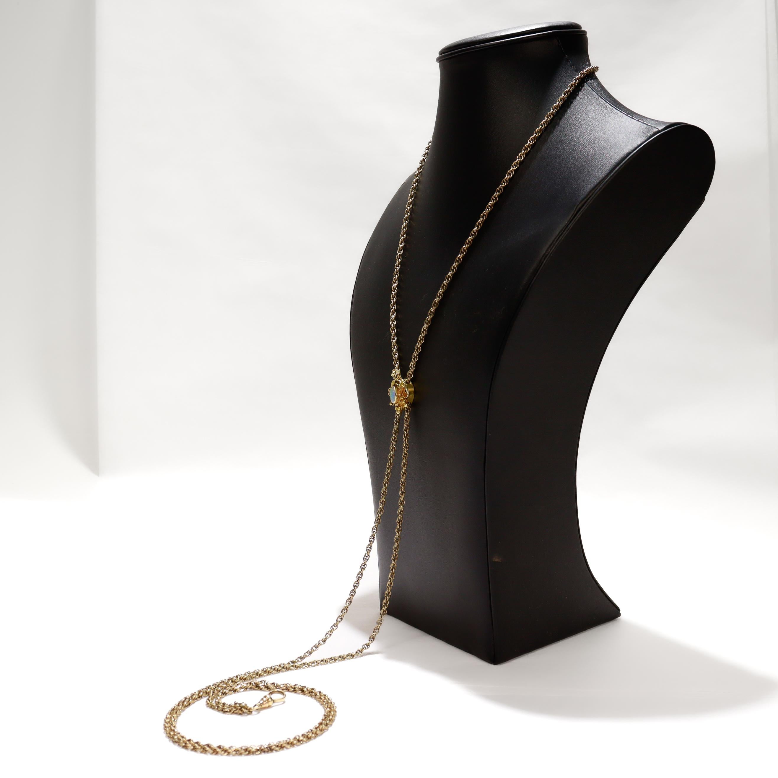 Collana a catena Longuard in oro antico con un'apertura con cabochon in opale 14k in vendita 2