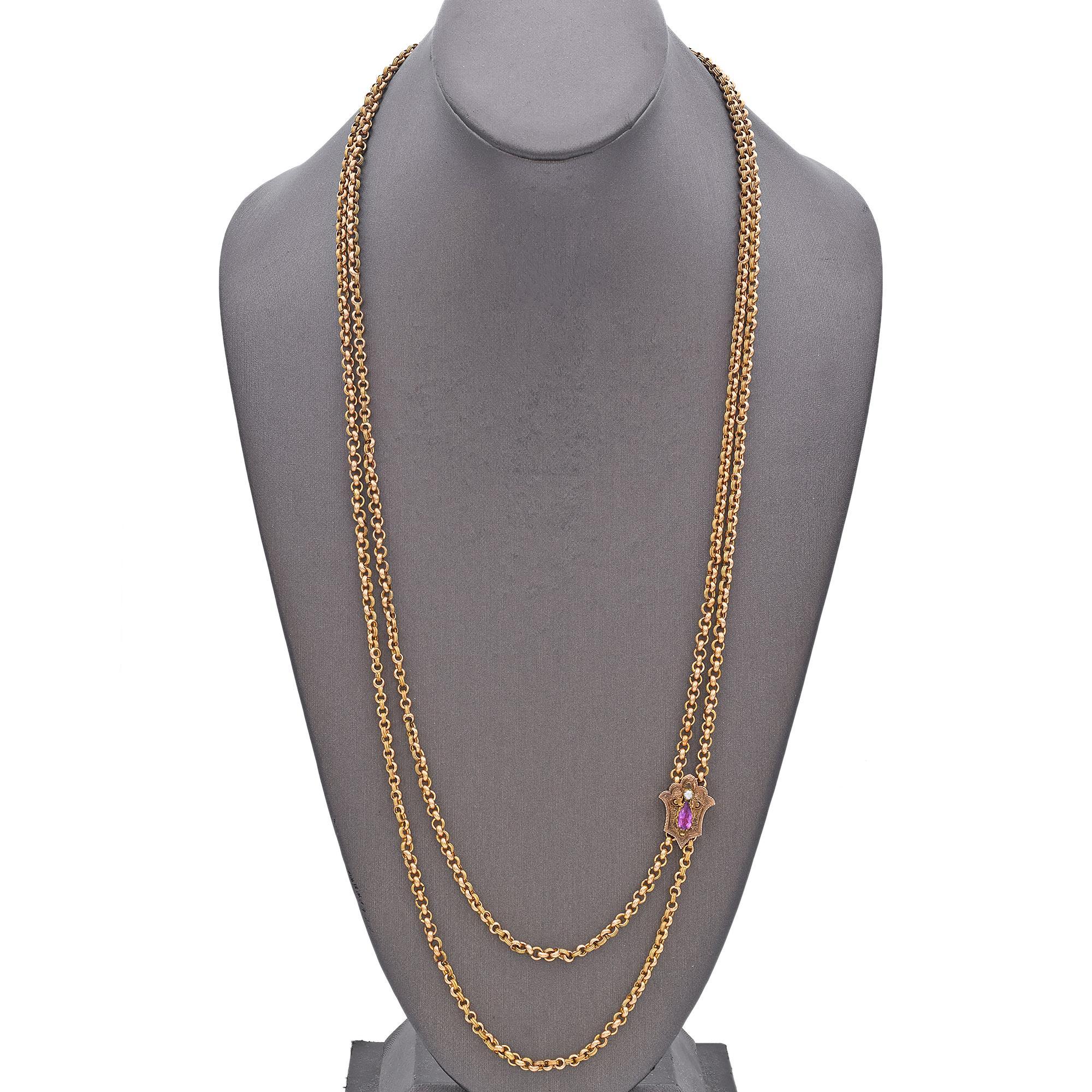 Victorian Antique Gold-Filled Paste and Pearl Slide Chain For Sale