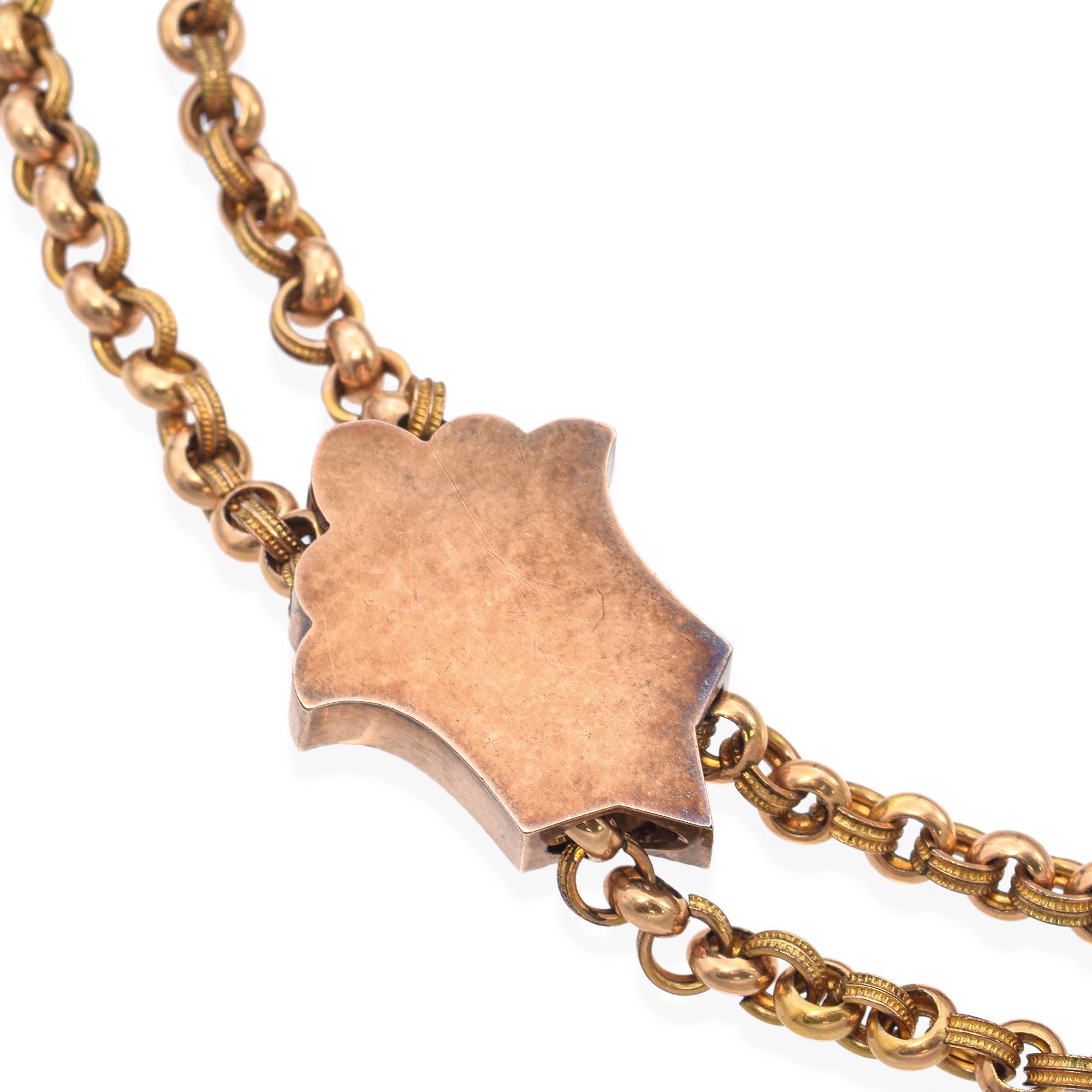 Antique Gold-Filled Paste and Pearl Slide Chain In Good Condition For Sale In New York, NY