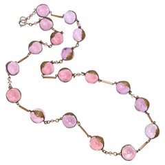 Antique Gold Filled Pinkish Purple Pools of Light Bead Station Necklace
