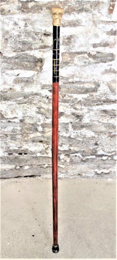 Antique Gold Filled Presentation Cane or Walking Stick with Chased Decoration