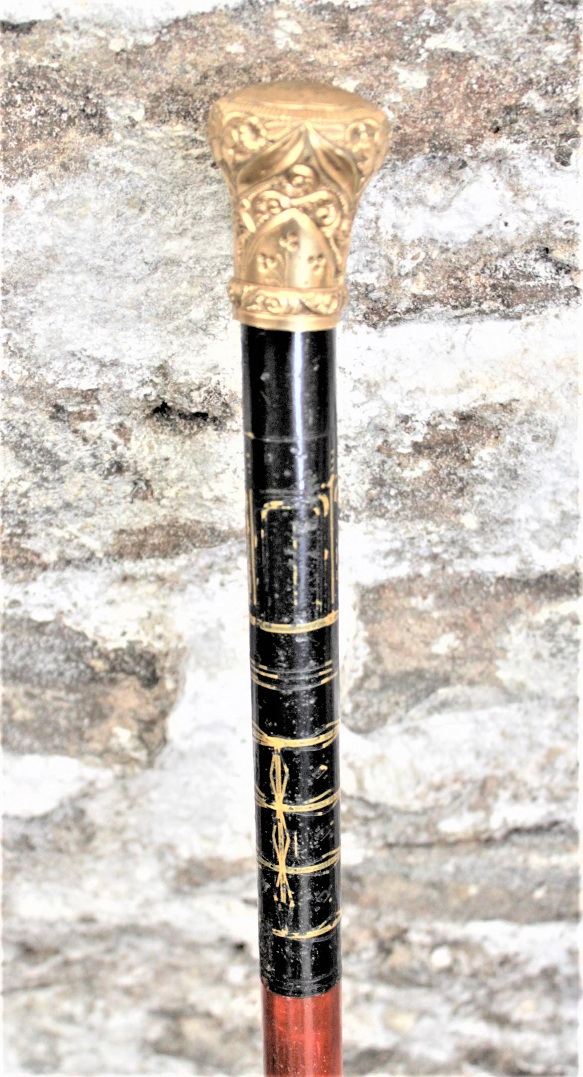Ebonized Antique Gold Filled Presentation Cane or Walking Stick with Chased Decoration For Sale