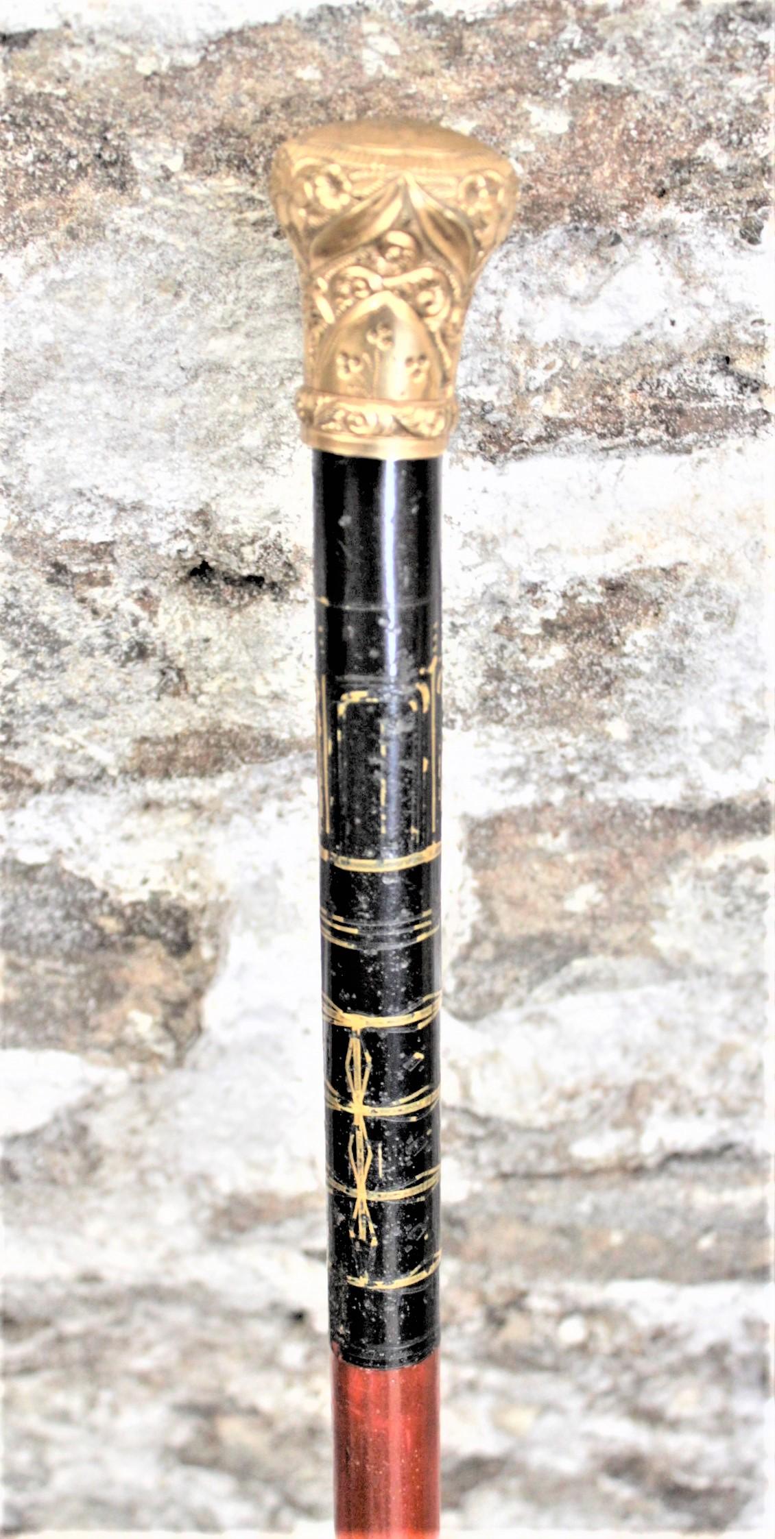 Antique Gold Filled Presentation Cane or Walking Stick with Chased Decoration In Good Condition For Sale In Hamilton, Ontario