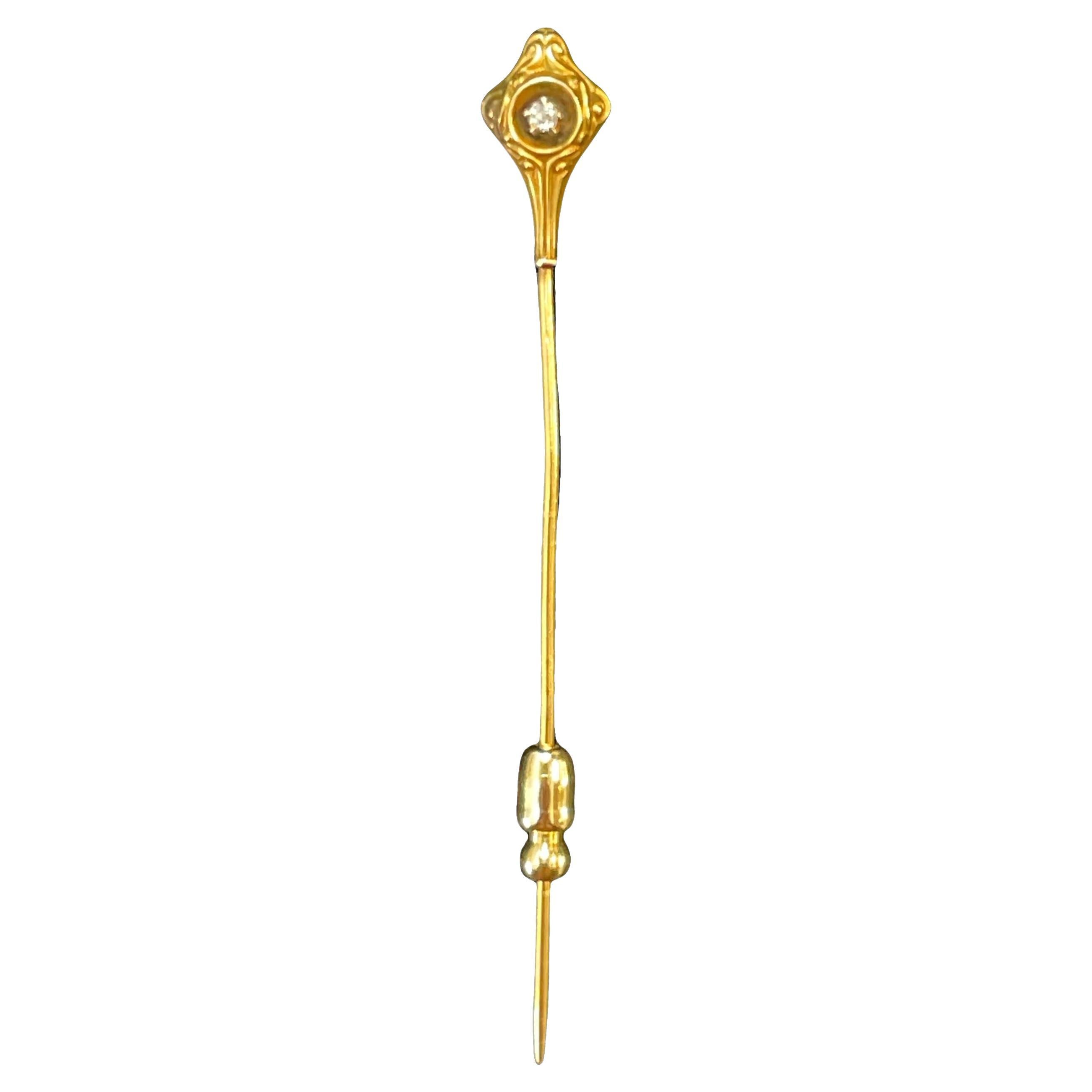 Antique Gold-Filled Stickpin with Diamond Center