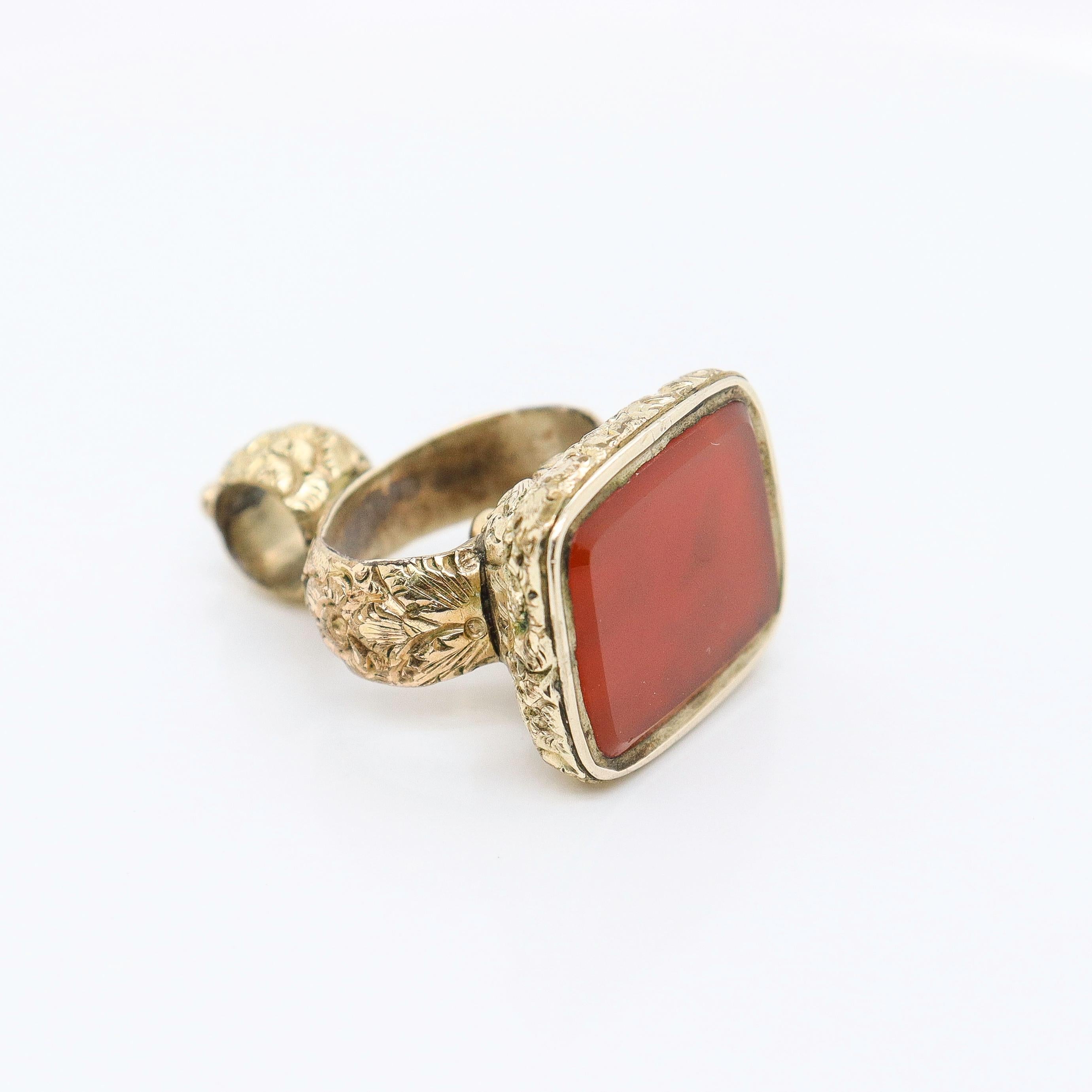 Antique Gold Filled Victorian Watch Fob with Carnelian Cabochon For Sale 1