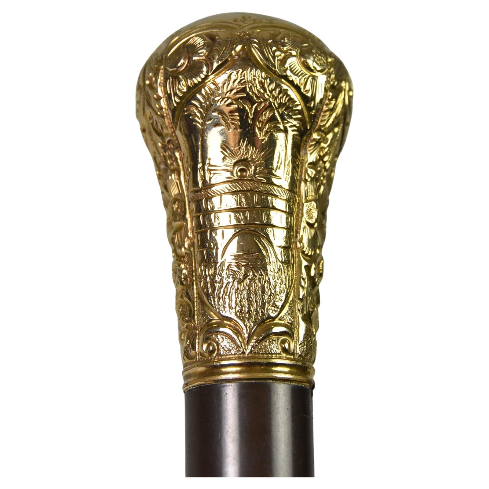 Antique Gold Filled Walking Stick Presentation Cane
