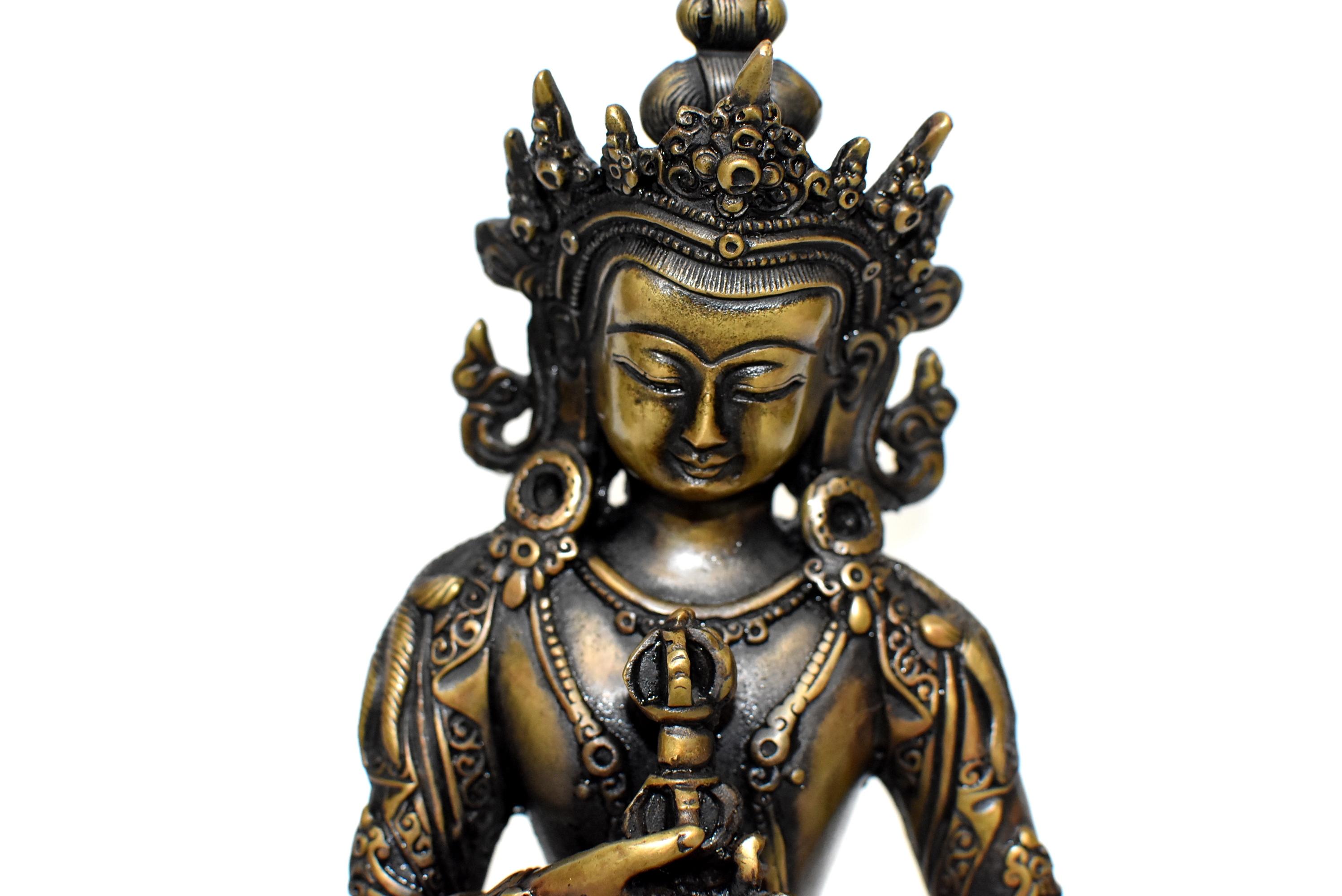 20th Century Tibetan Statue of Vajrassatva Buddha, Antique Gold Finish 