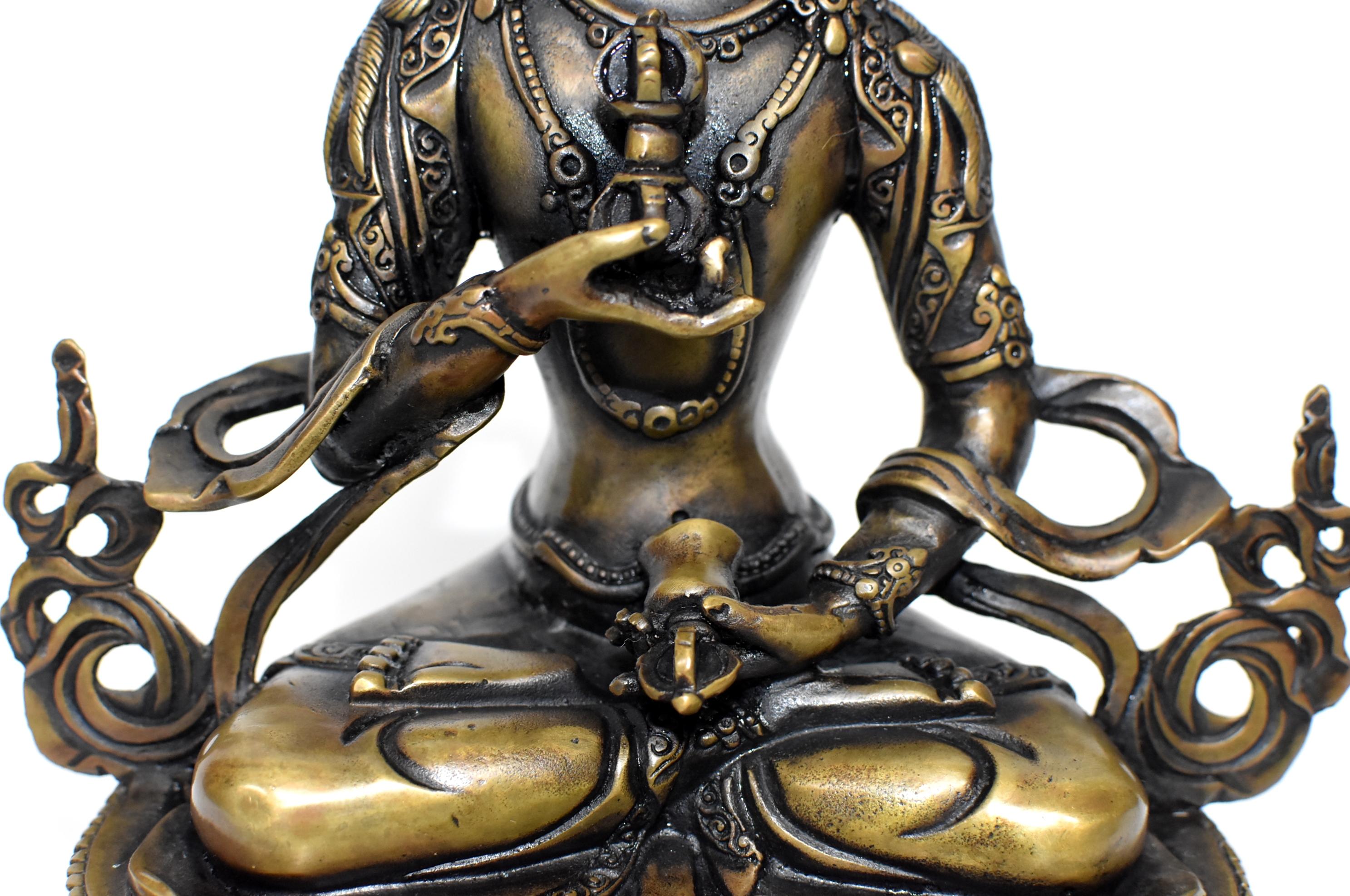 Bronze Tibetan Statue of Vajrassatva Buddha, Antique Gold Finish 