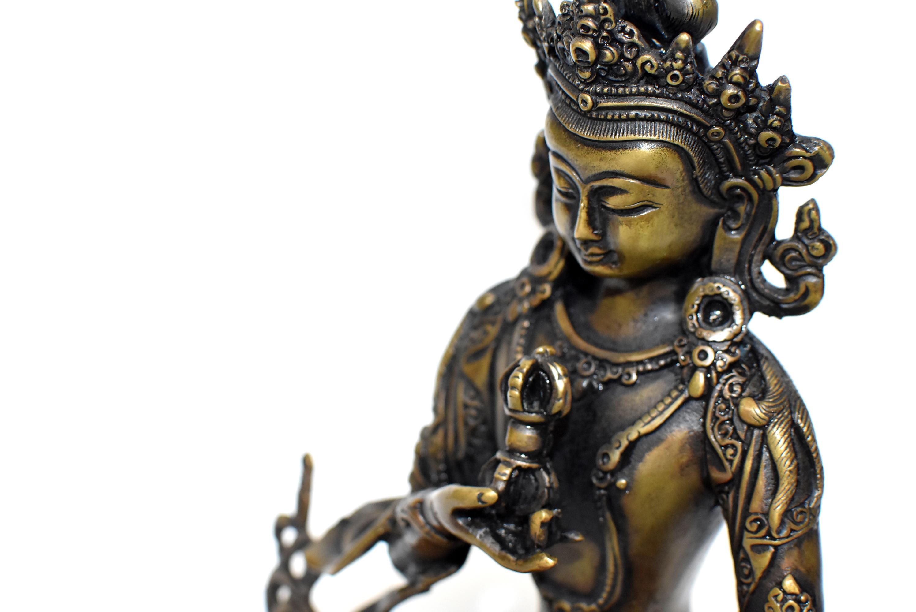 Tibetan Statue of Vajrassatva Buddha, Antique Gold Finish 4