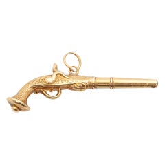 Antique Gold Flintlock Revolver Pocket Watch Key Pendant