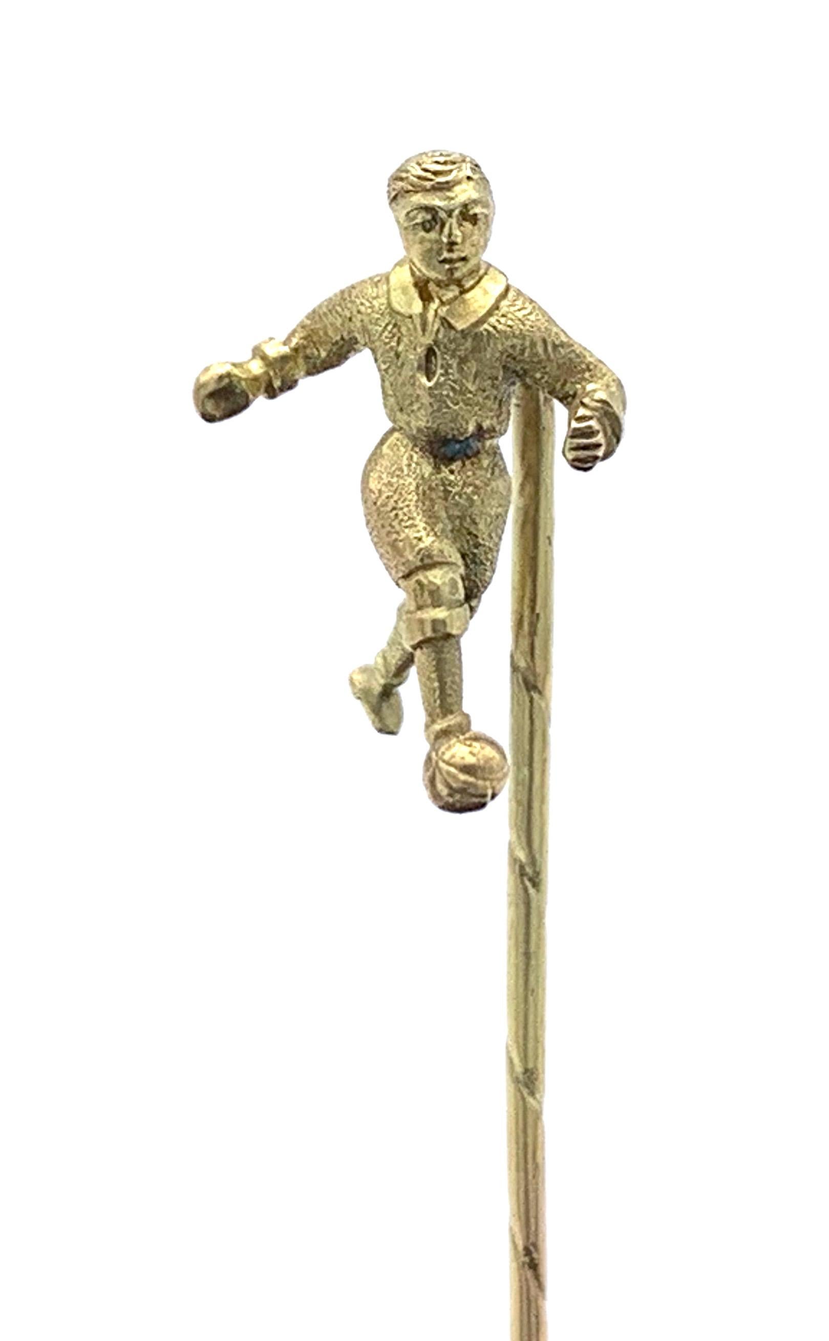Art Deco Antique Gold Football Soccer Player Stick Pin For Sale