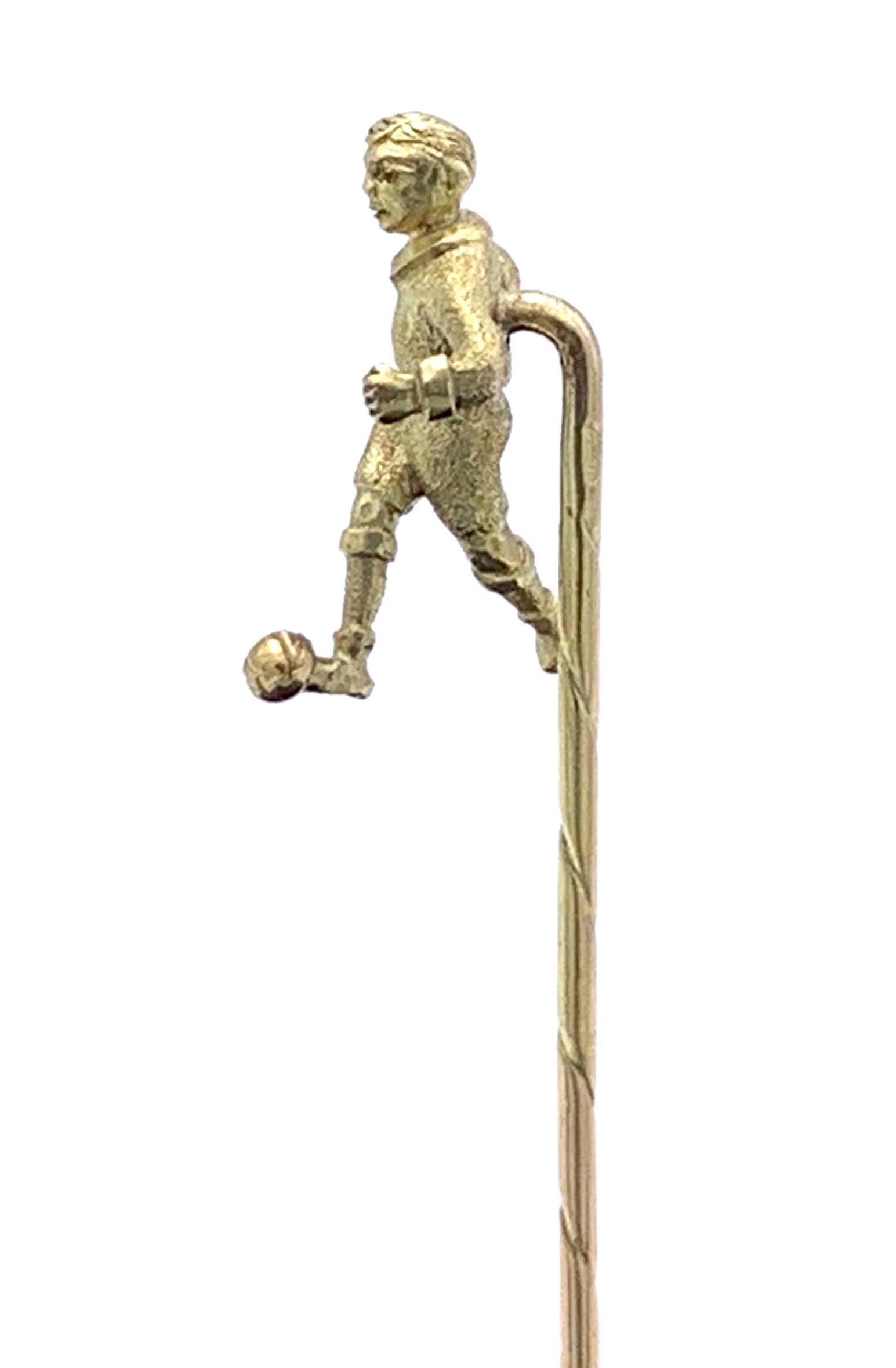 Women's or Men's Antique Gold Football Soccer Player Stick Pin For Sale