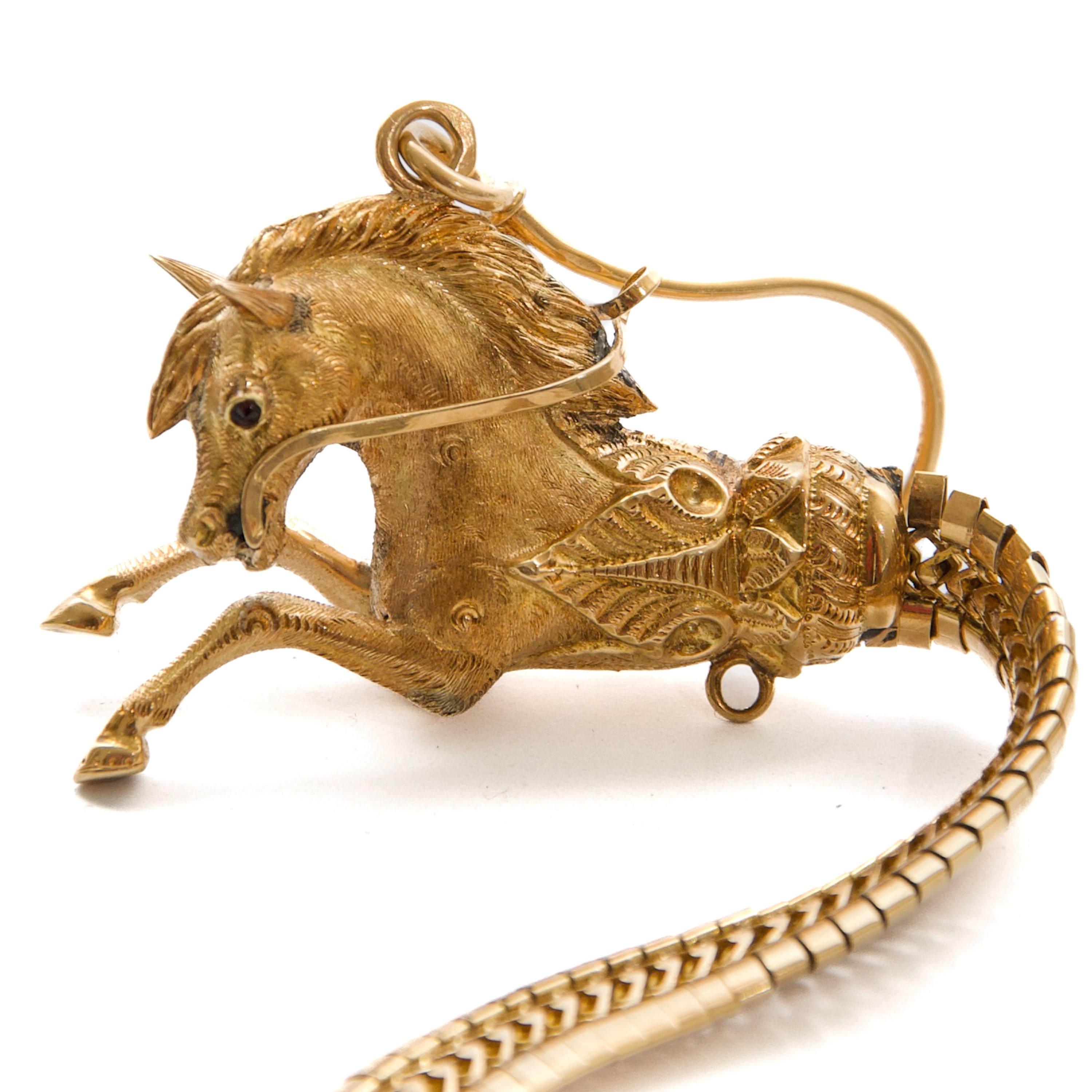 Chaîne de montre de poche ancienne en or avec motif de cheval au galop, 19e siècle en vente 1