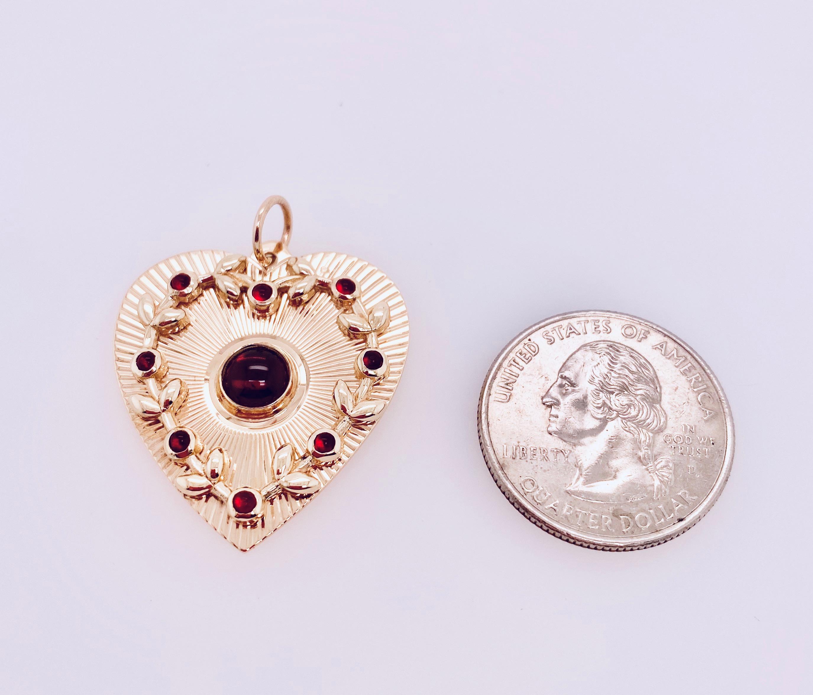 Women's or Men's Antique Gold Garnet Heart Drop