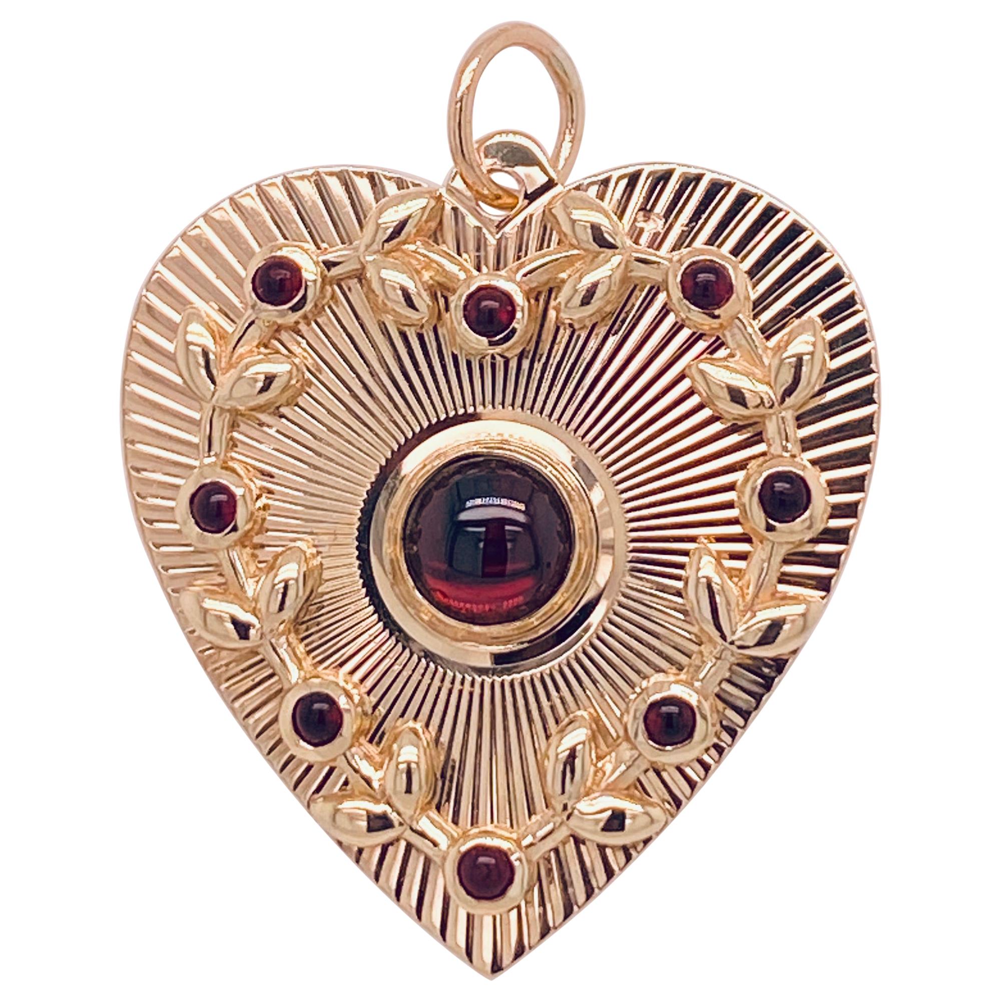 Antique Gold Garnet Heart Drop