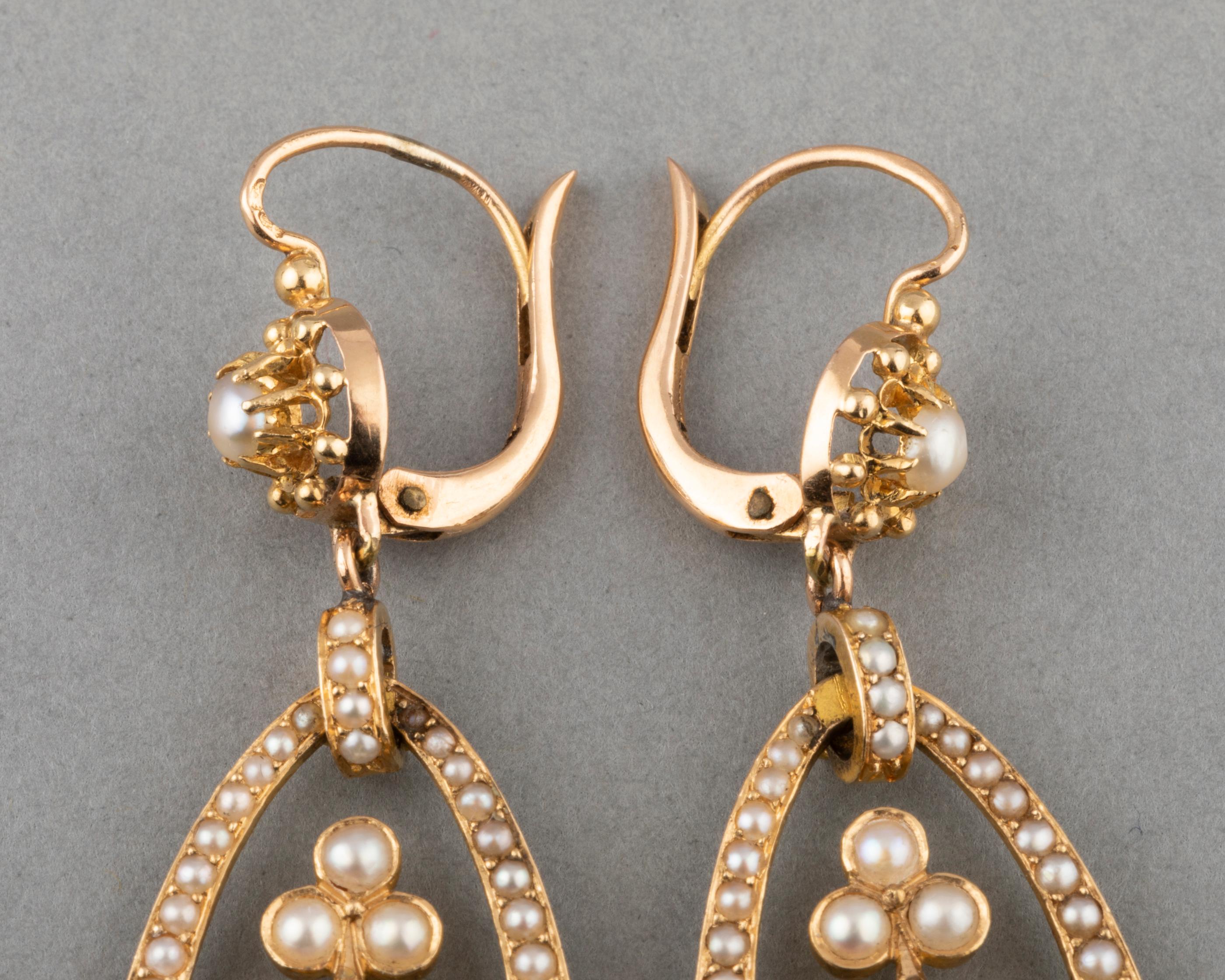 Antique Gold Garnets and Pearls Earrings For Sale 3
