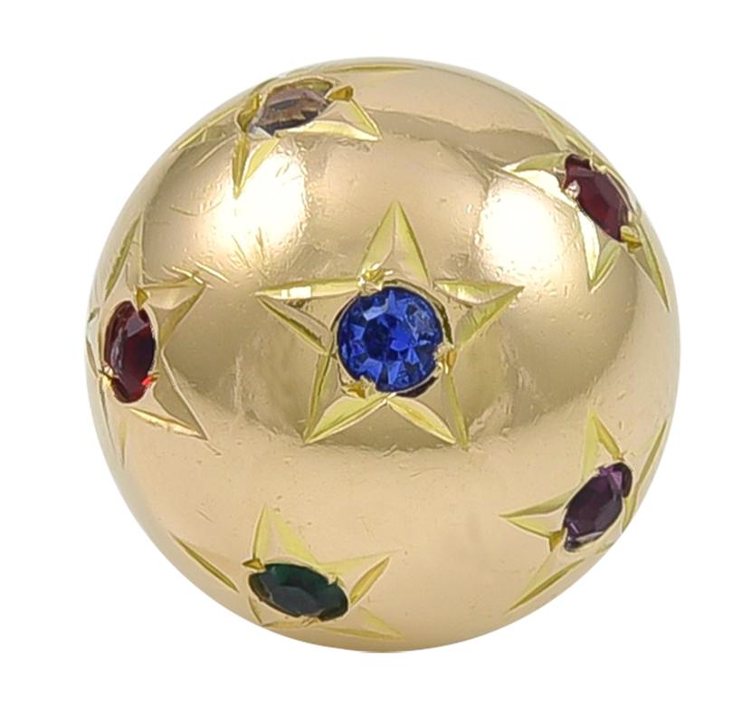 Antique Gold Gemset Lucky Star Globe Charm In Excellent Condition In New York, NY