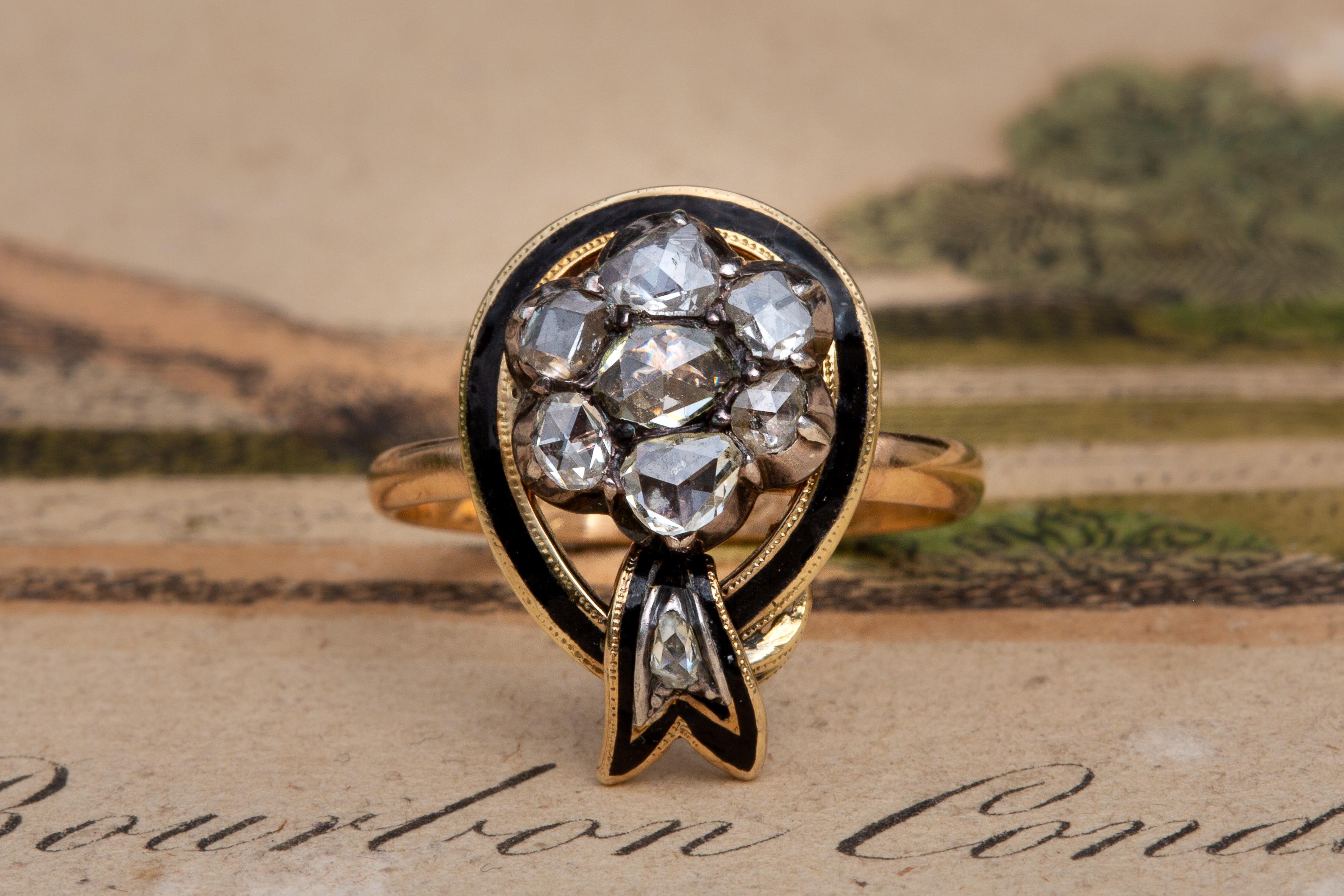 Women's Antique Gold Georgian Period Halley’s Comet Rose Cut Diamond Cluster Ring