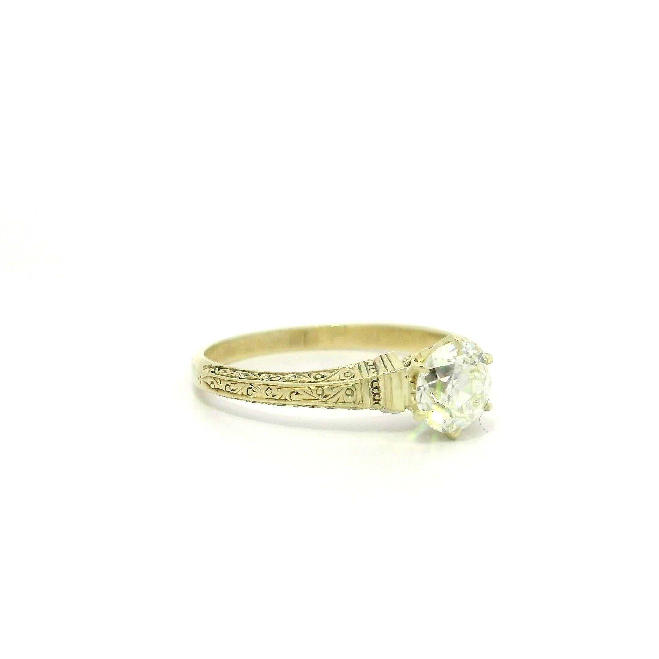 Antique Gold GIA .76ct Scroll Work European Diamond Solitaire Engagement Ring For Sale 10
