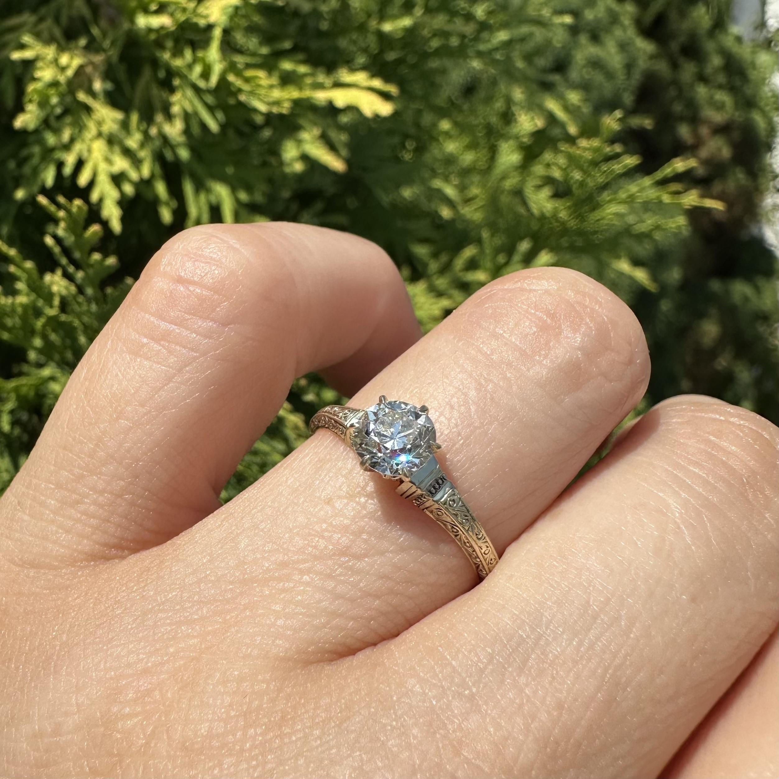 Antique Gold GIA .76ct Scroll Work European Diamond Solitaire Engagement Ring For Sale 11