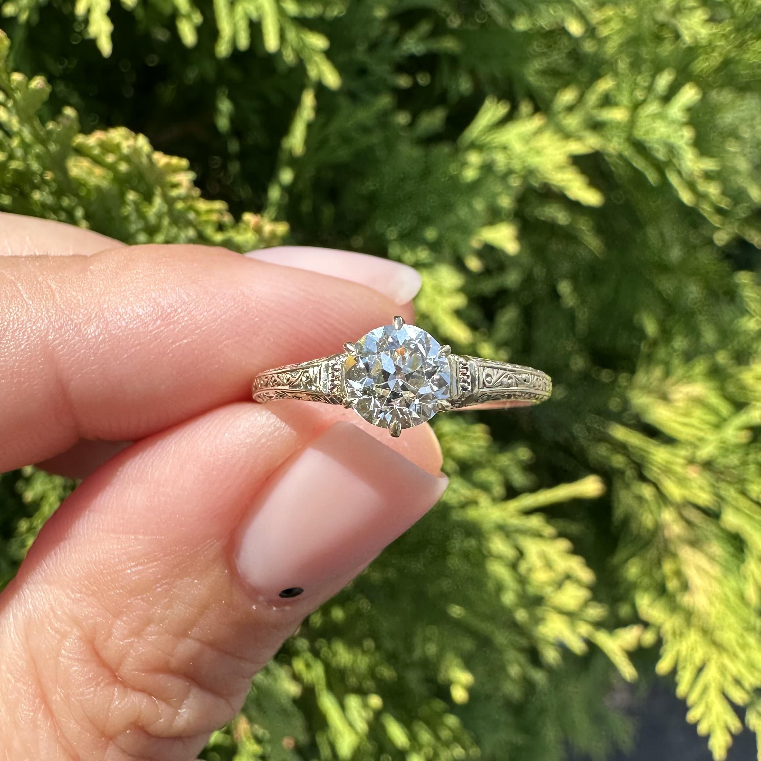 Antique Gold GIA .76ct Scroll Work European Diamond Solitaire Engagement Ring For Sale 12