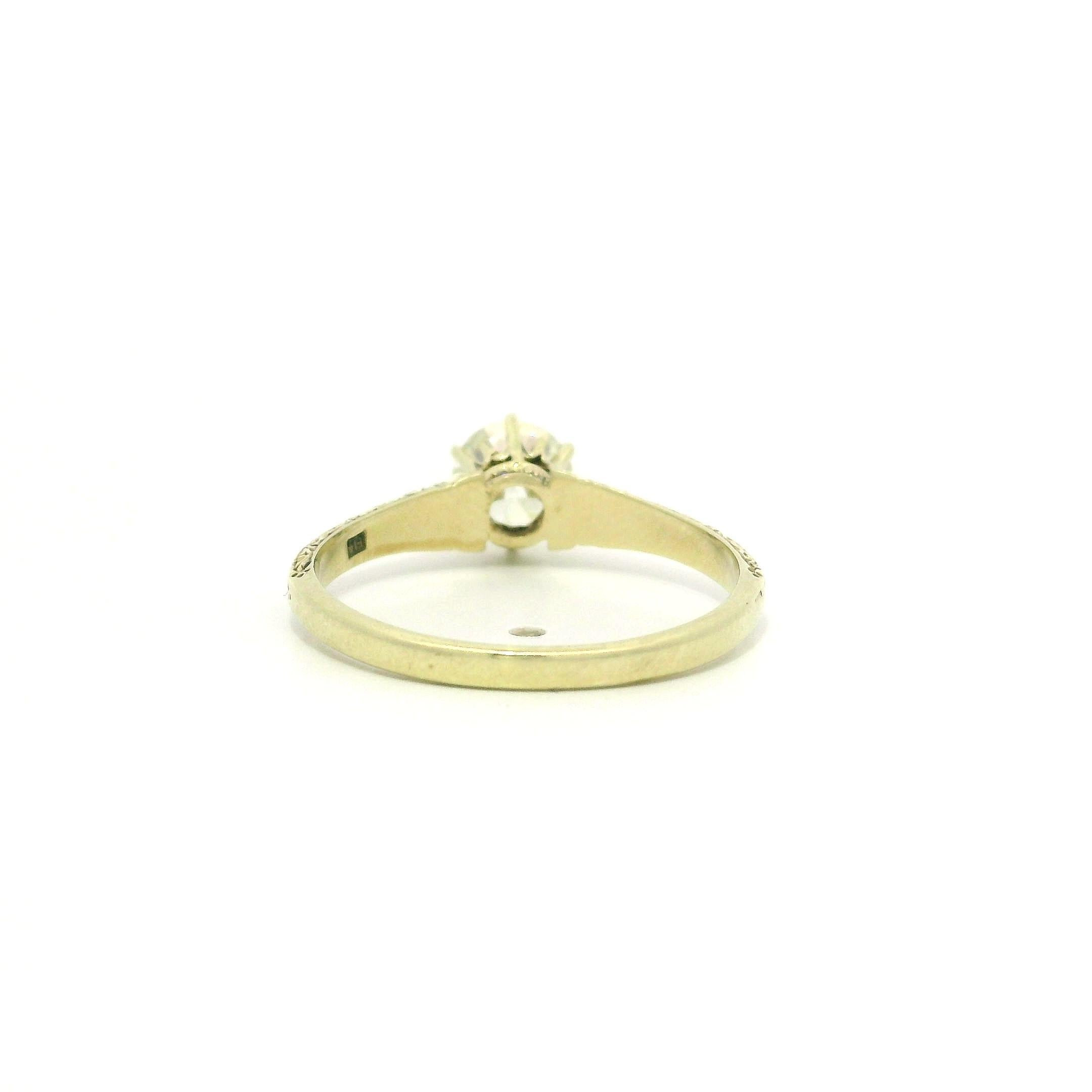 Women's Antique Gold GIA .76ct Scroll Work European Diamond Solitaire Engagement Ring For Sale