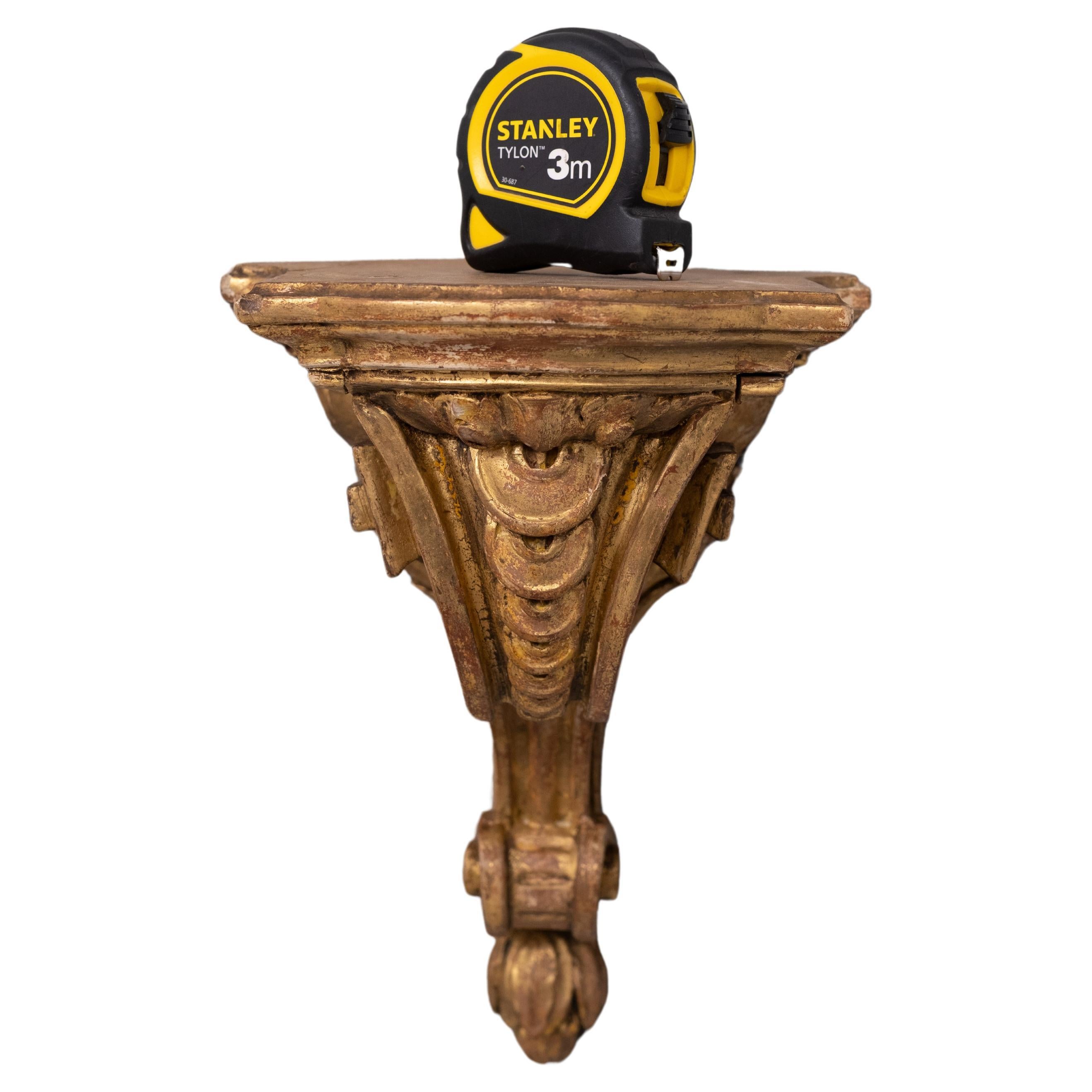 Original 19 century  Gold gilded wooden corner bracket ,hand carved .
