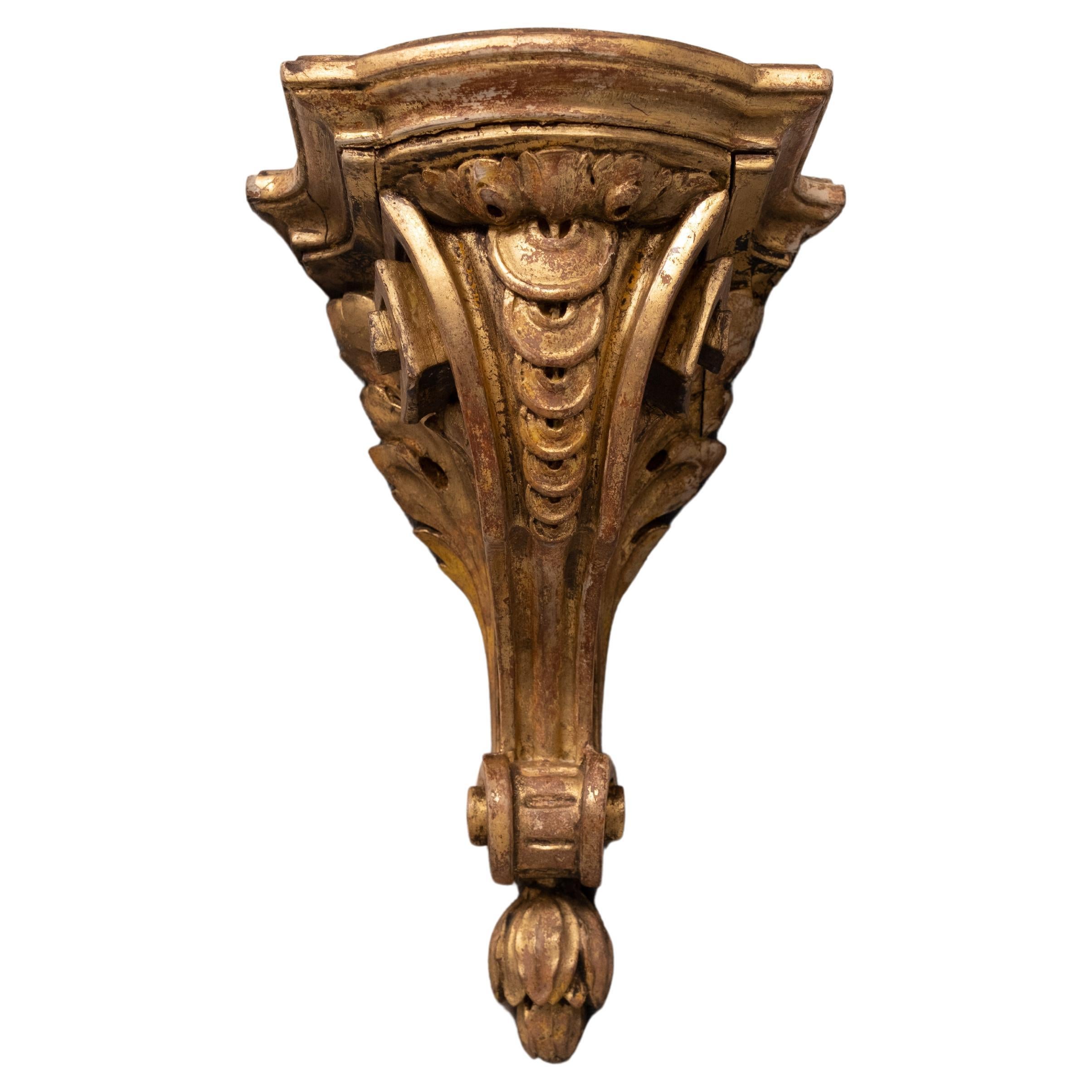 Antique Gold Gilded wooden corner wall bracket  France 2