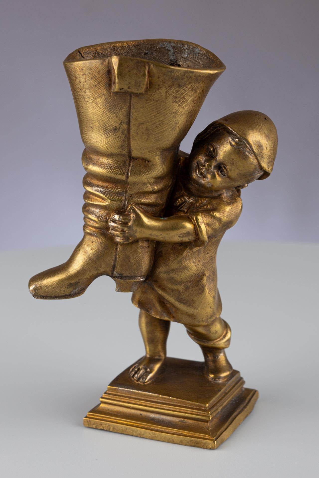 Antique Gold Gilt Bronze Ormolu Fairy Tale Inspired Match or Pen Holder For Sale 7