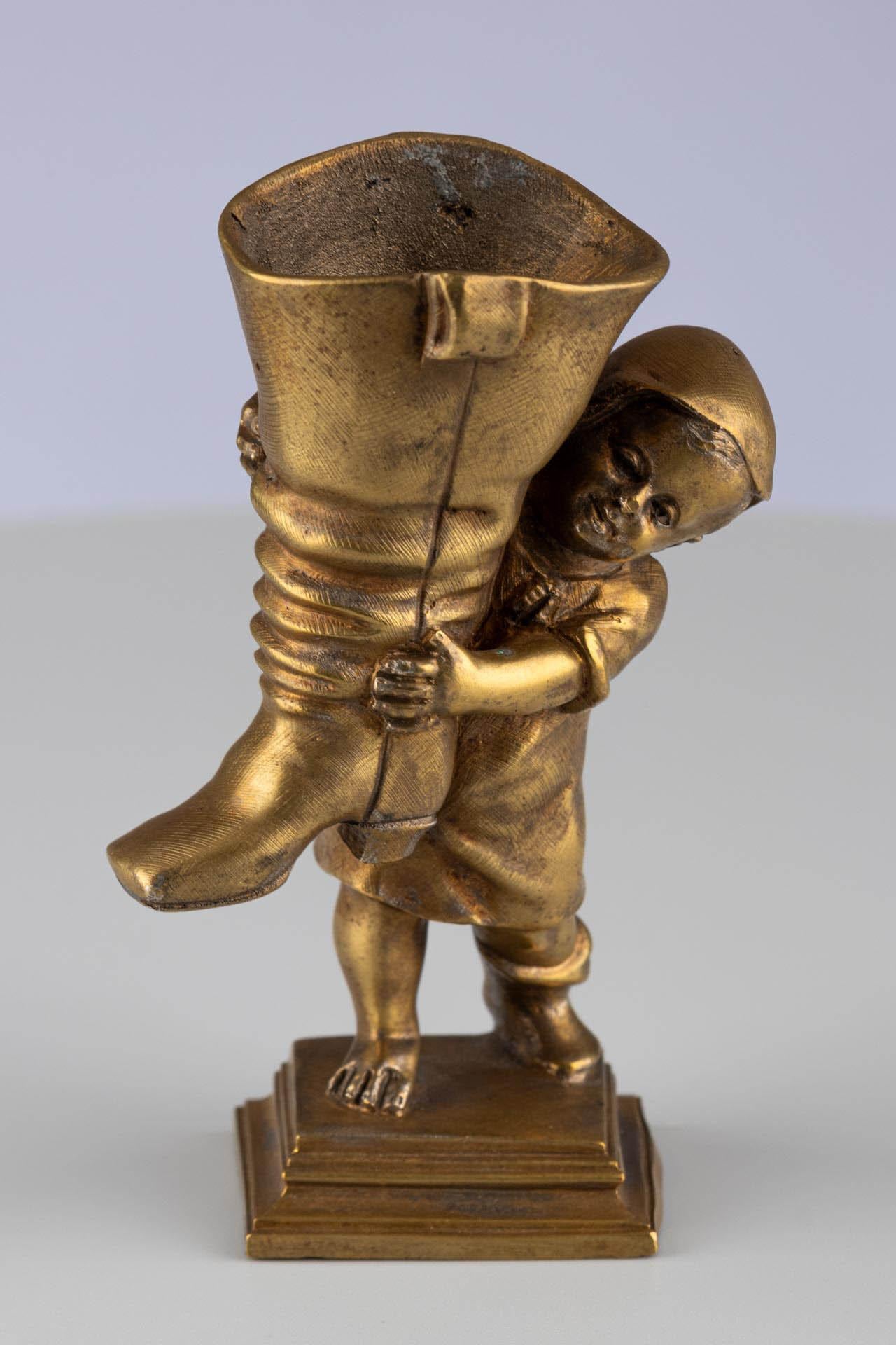 French Antique Gold Gilt Bronze Ormolu Fairy Tale Inspired Match or Pen Holder For Sale
