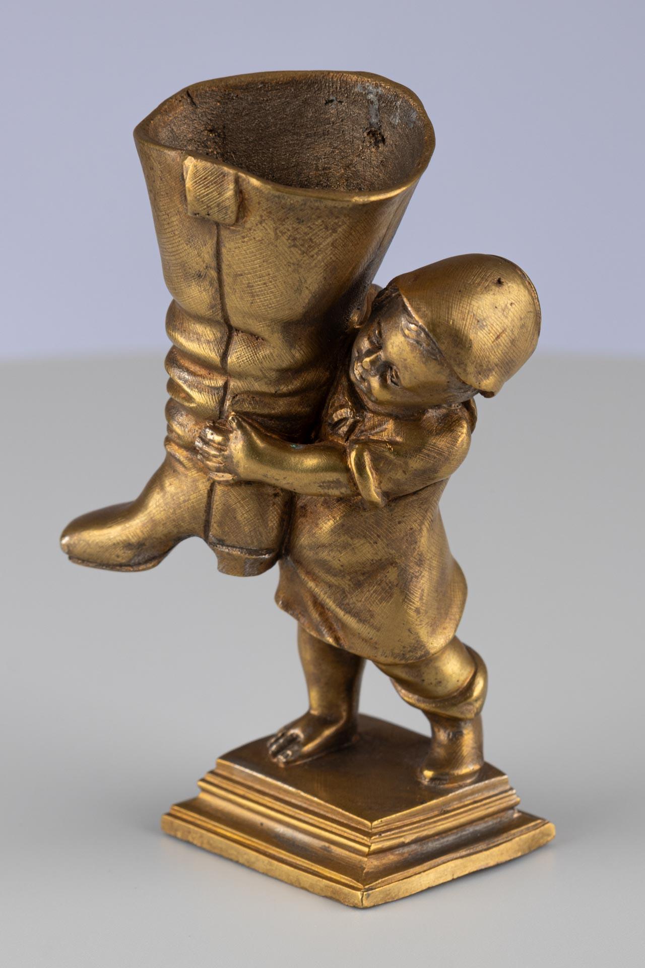 20th Century Antique Gold Gilt Bronze Ormolu Fairy Tale Inspired Match or Pen Holder For Sale