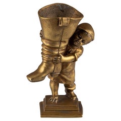 Antique Gold Gilt Bronze Ormolu Fairy Tale Inspired Match or Pen Holder